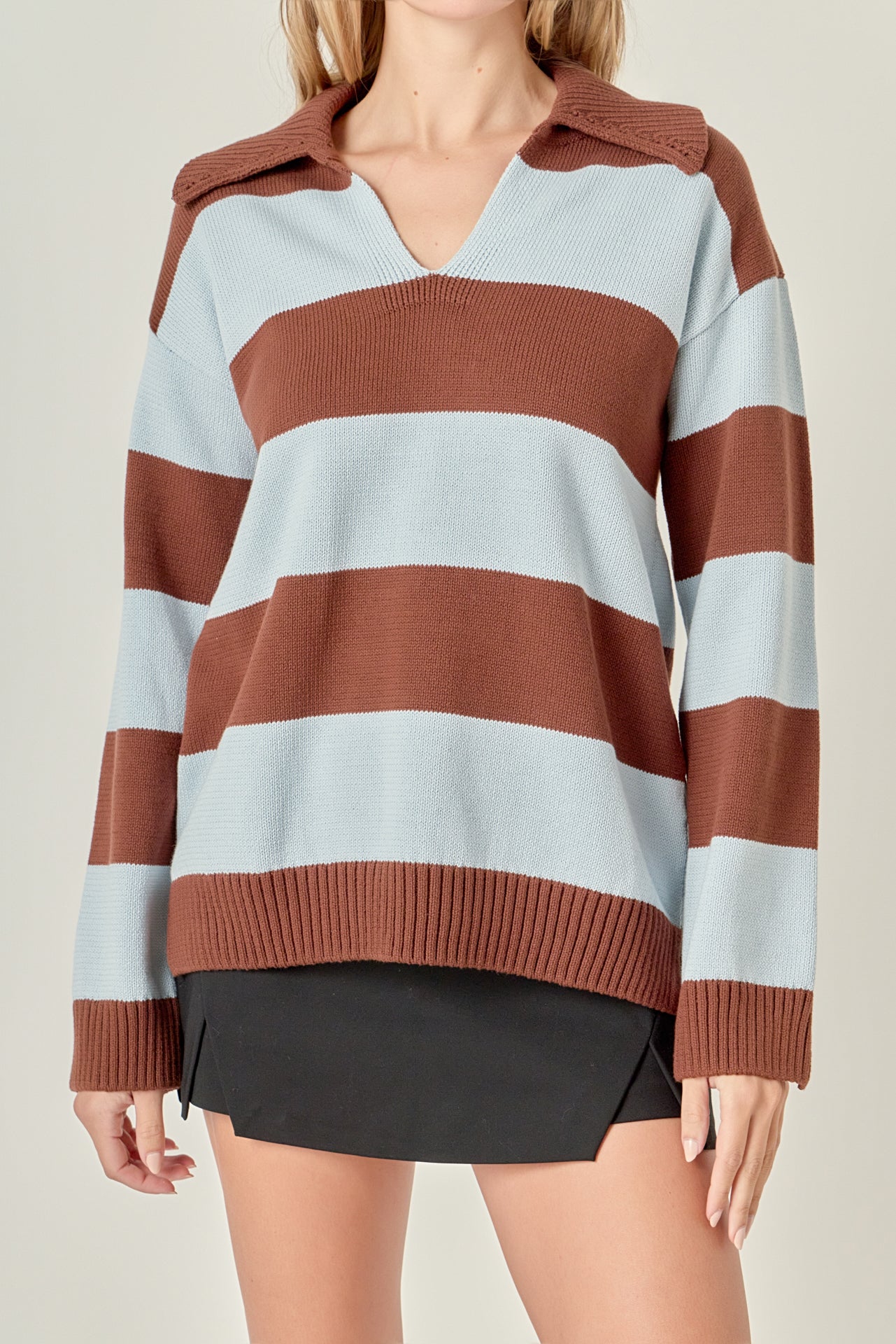 ENGLISH FACTORY - Striped Rugby Collared Sweater - TOPS available at Objectrare