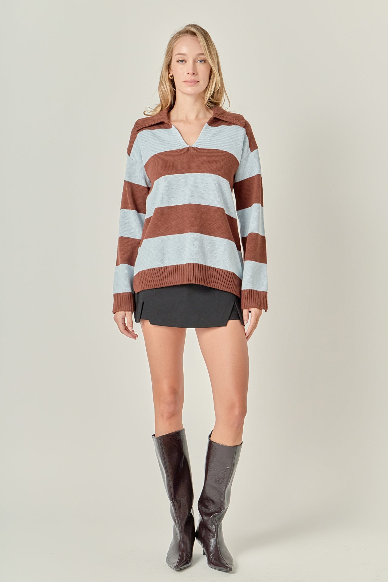 ENGLISH FACTORY - Striped Rugby Collared Sweater - TOPS available at Objectrare