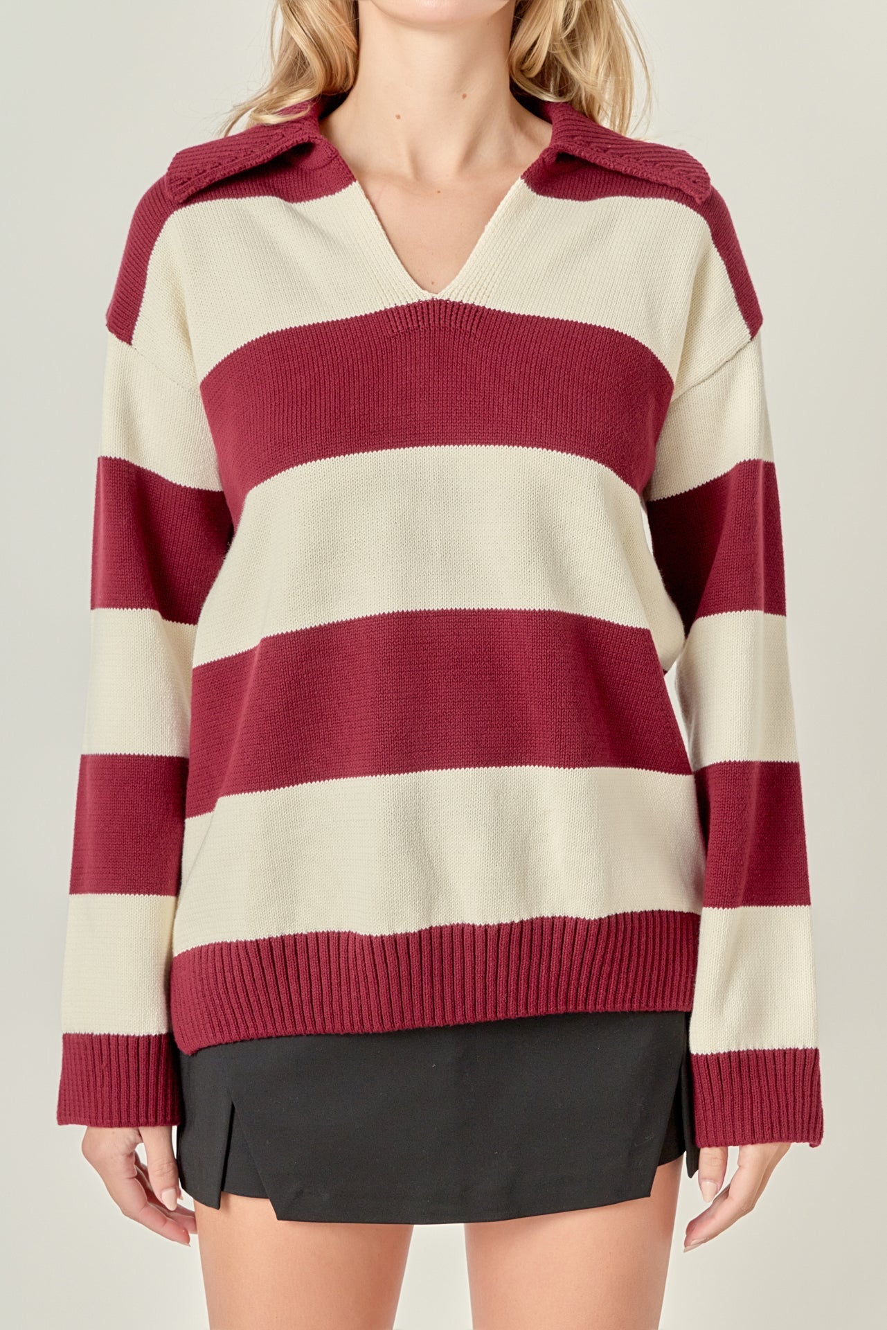 ENGLISH FACTORY - Striped Rugby Collared Sweater - TOPS available at Objectrare
