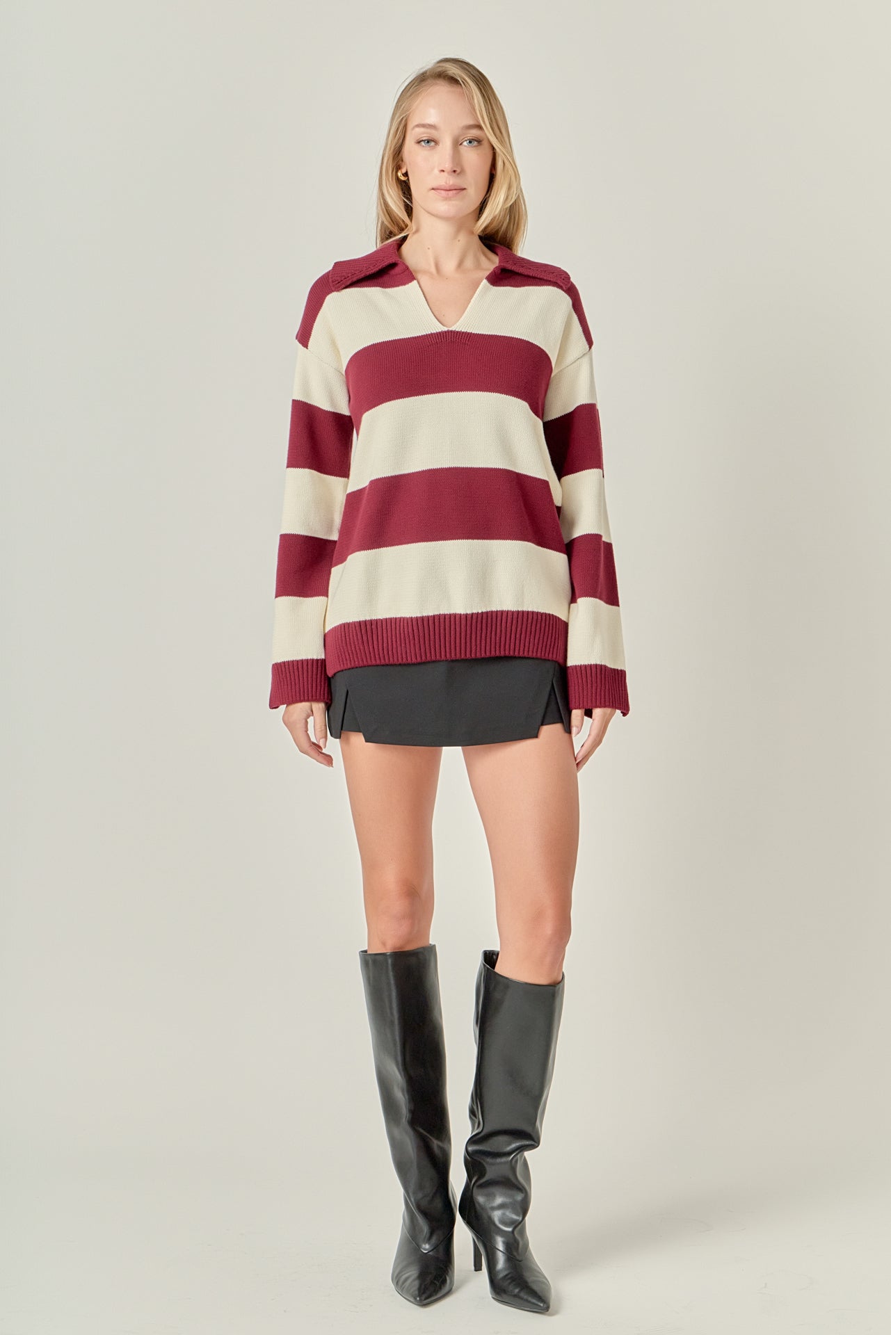 ENGLISH FACTORY - Striped Rugby Collared Sweater - TOPS available at Objectrare
