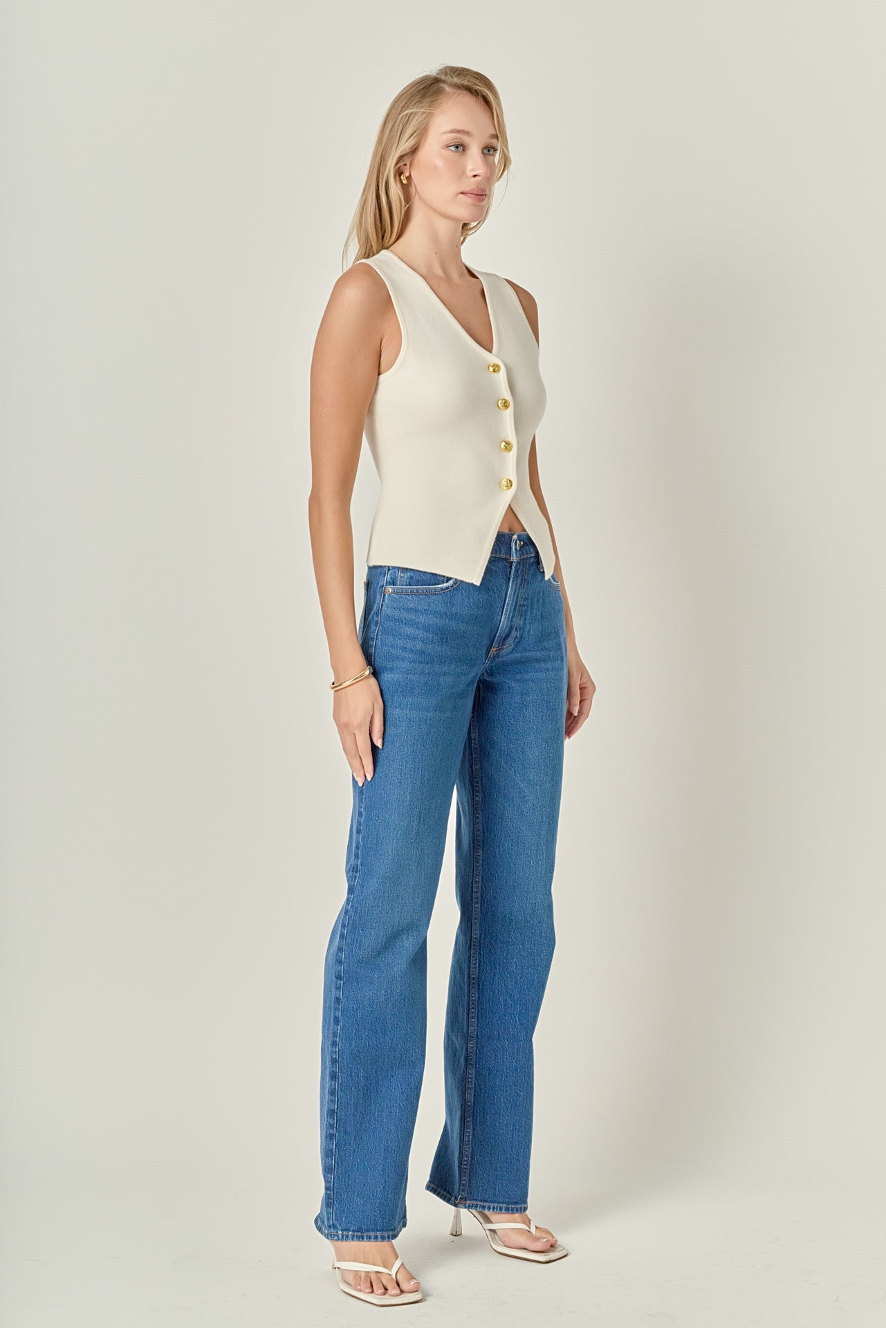 ENGLISH FACTORY - Gold Button Knit Vest - TOPS available at Objectrare
