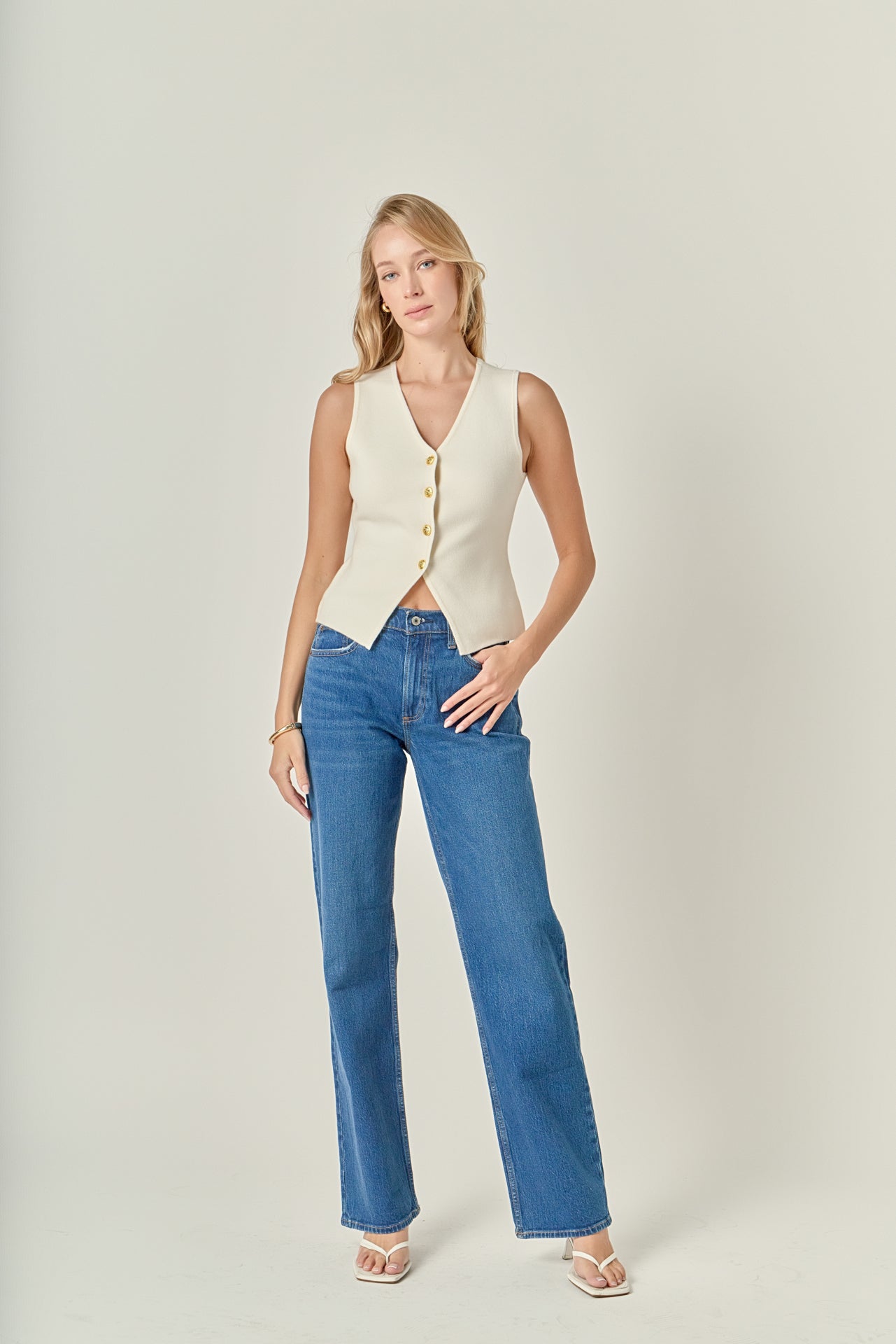 ENGLISH FACTORY - Gold Button Knit Vest - TOPS available at Objectrare