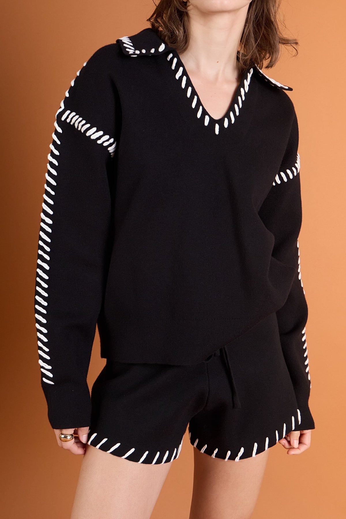 ENGLISH FACTORY - Stitch Detail Knit Collar Top - TOPS available at Objectrare