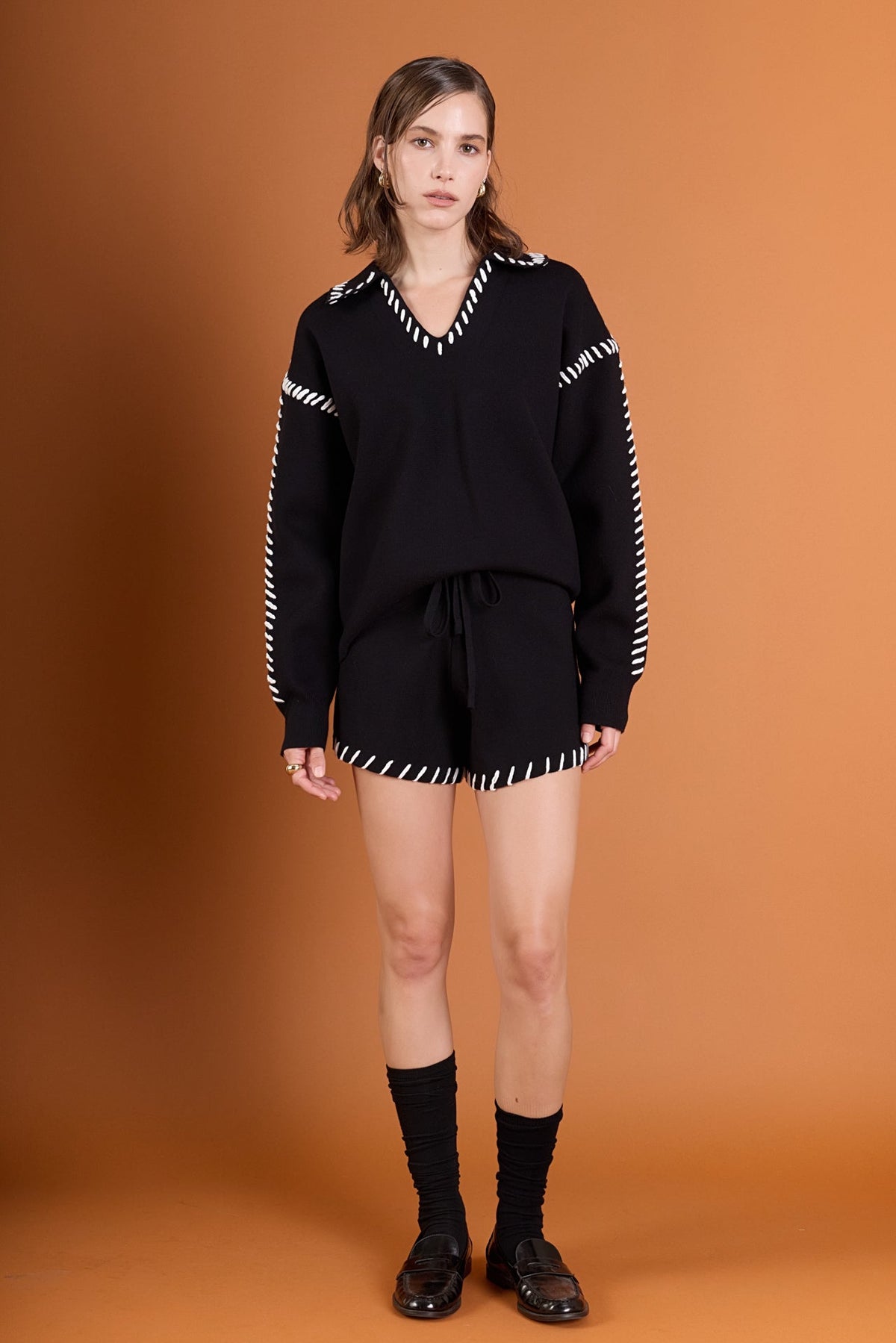 ENGLISH FACTORY - Stitch Detail Knit Collar Top - TOPS available at Objectrare