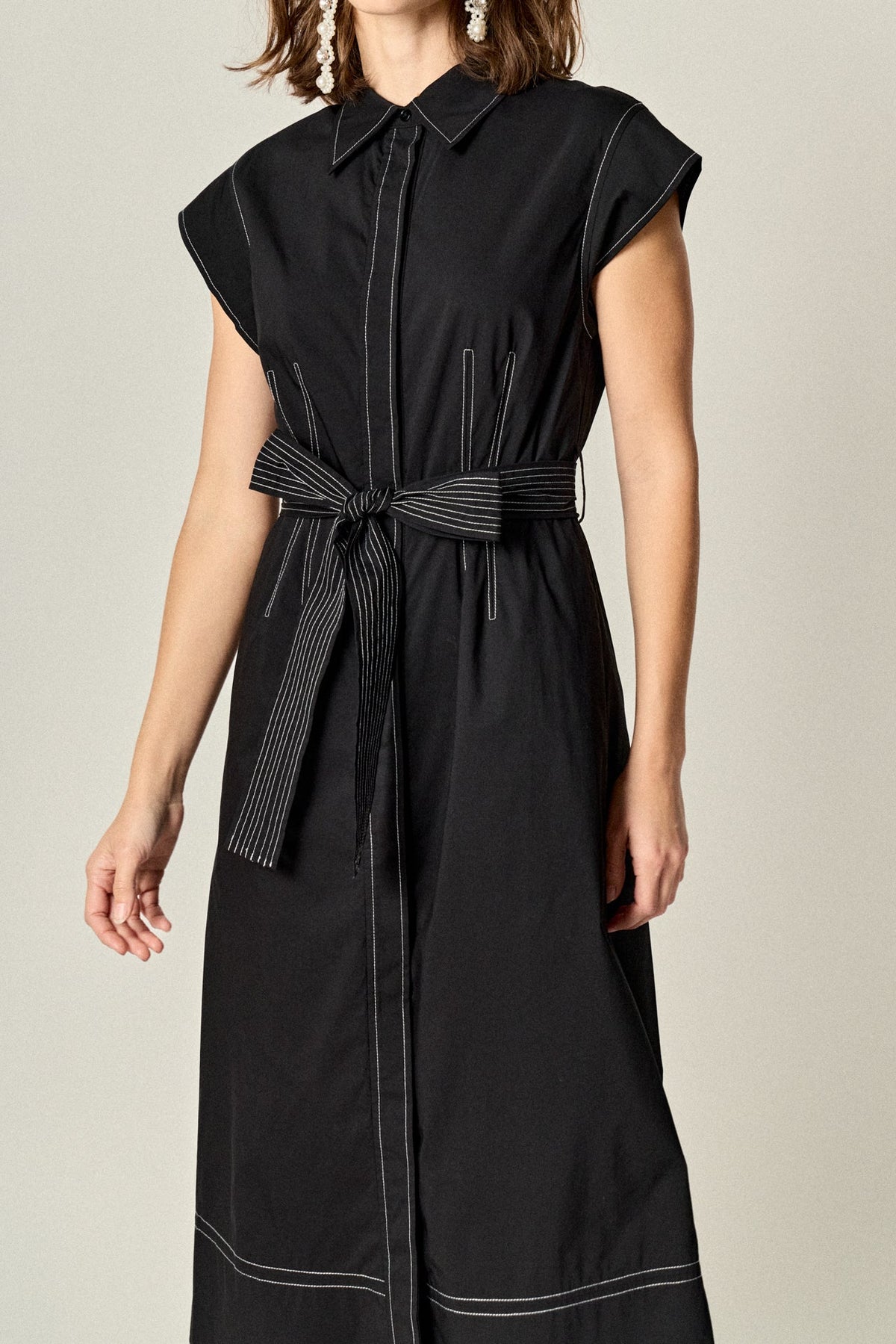 ENGLISH FACTORY - Contrast Stitch Poplin Shirt Midi Dress - DRESSES available at Objectrare