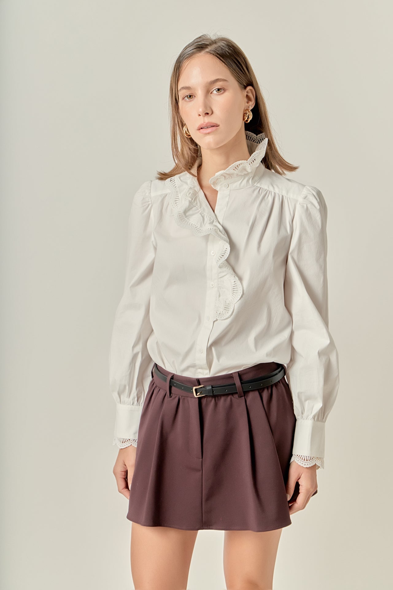 Scalloped Lace Detail Shirt Blouse