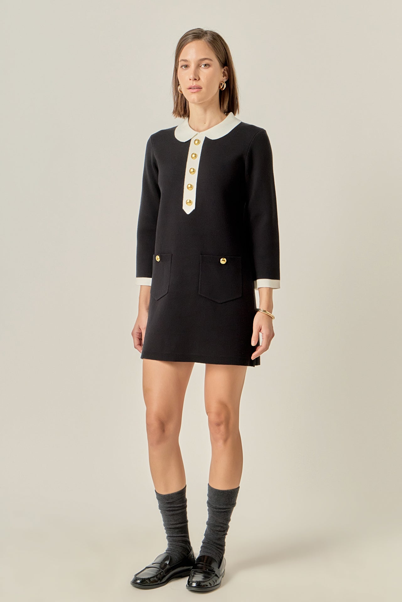 Serena Contrast Collar Knit Mini Dress