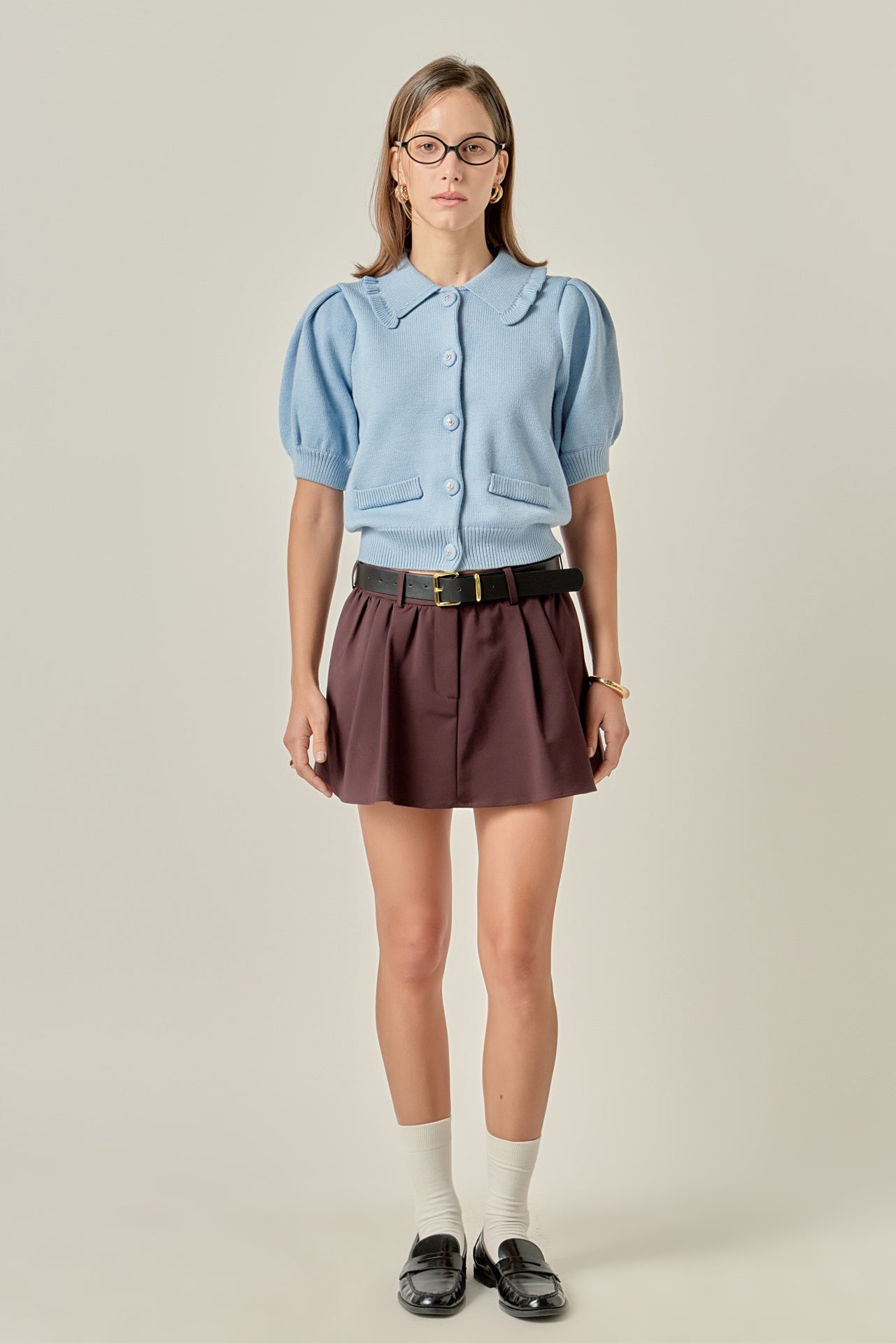 ENGLISH FACTORY - Ruffled Collar Knit Cardigan - TOPS available at Objectrare