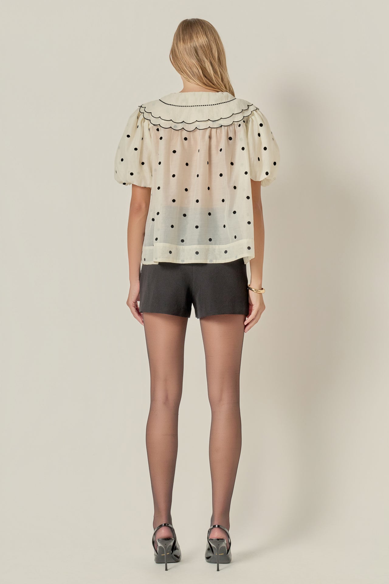 ENGLISH FACTORY - Scalloped Collar Sheer Polka Dot Blouse - TOPS available at Objectrare