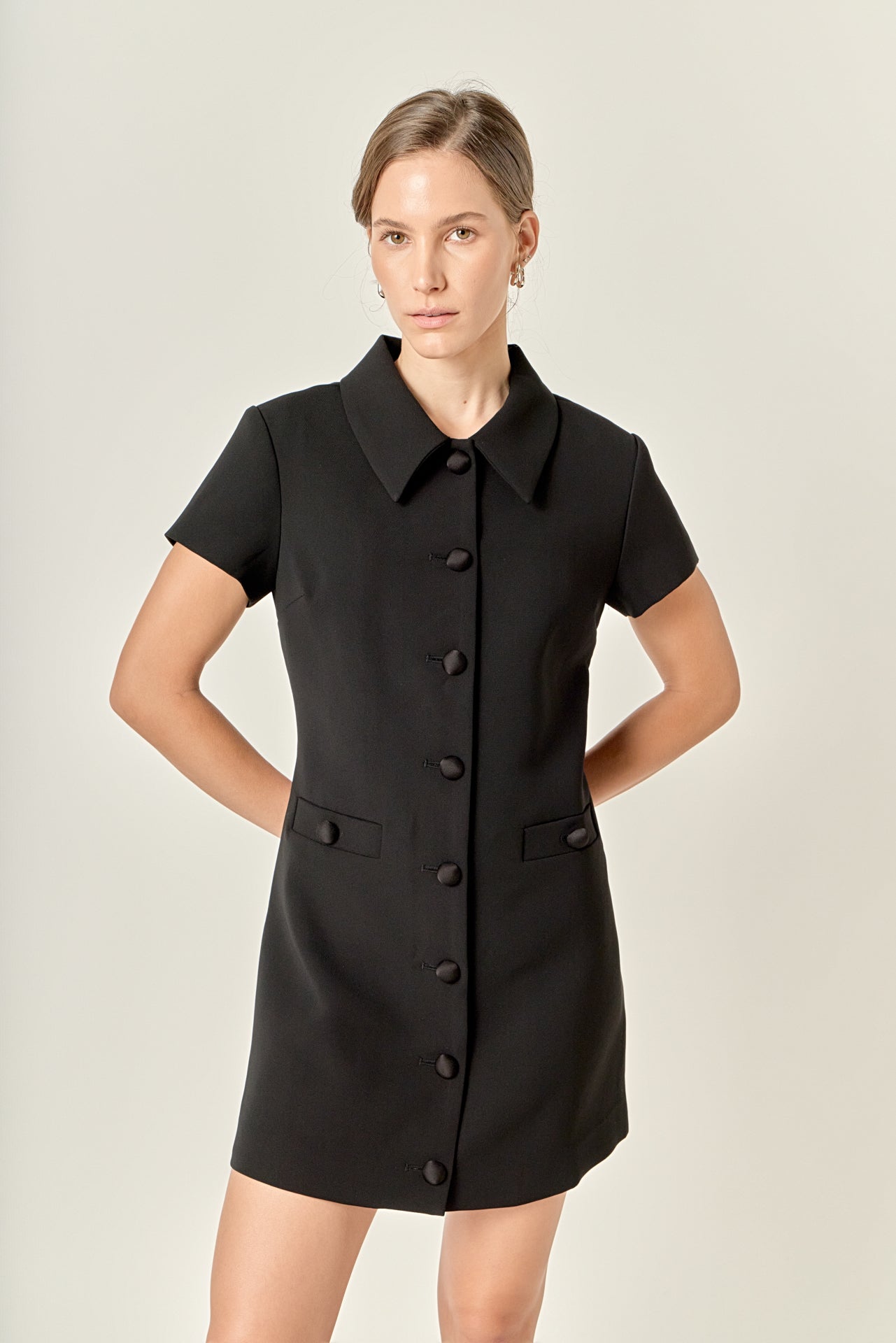 Velvet Button Collar Mini Dress