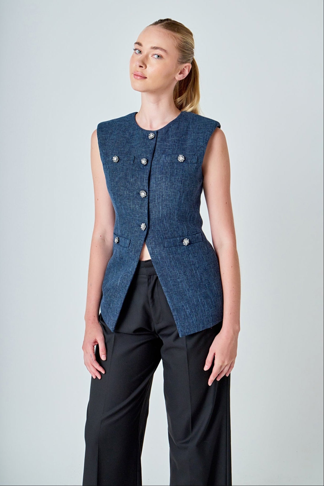 ENDLESS ROSE - Textured Fabric Long Vest - TOPS available at Objectrare