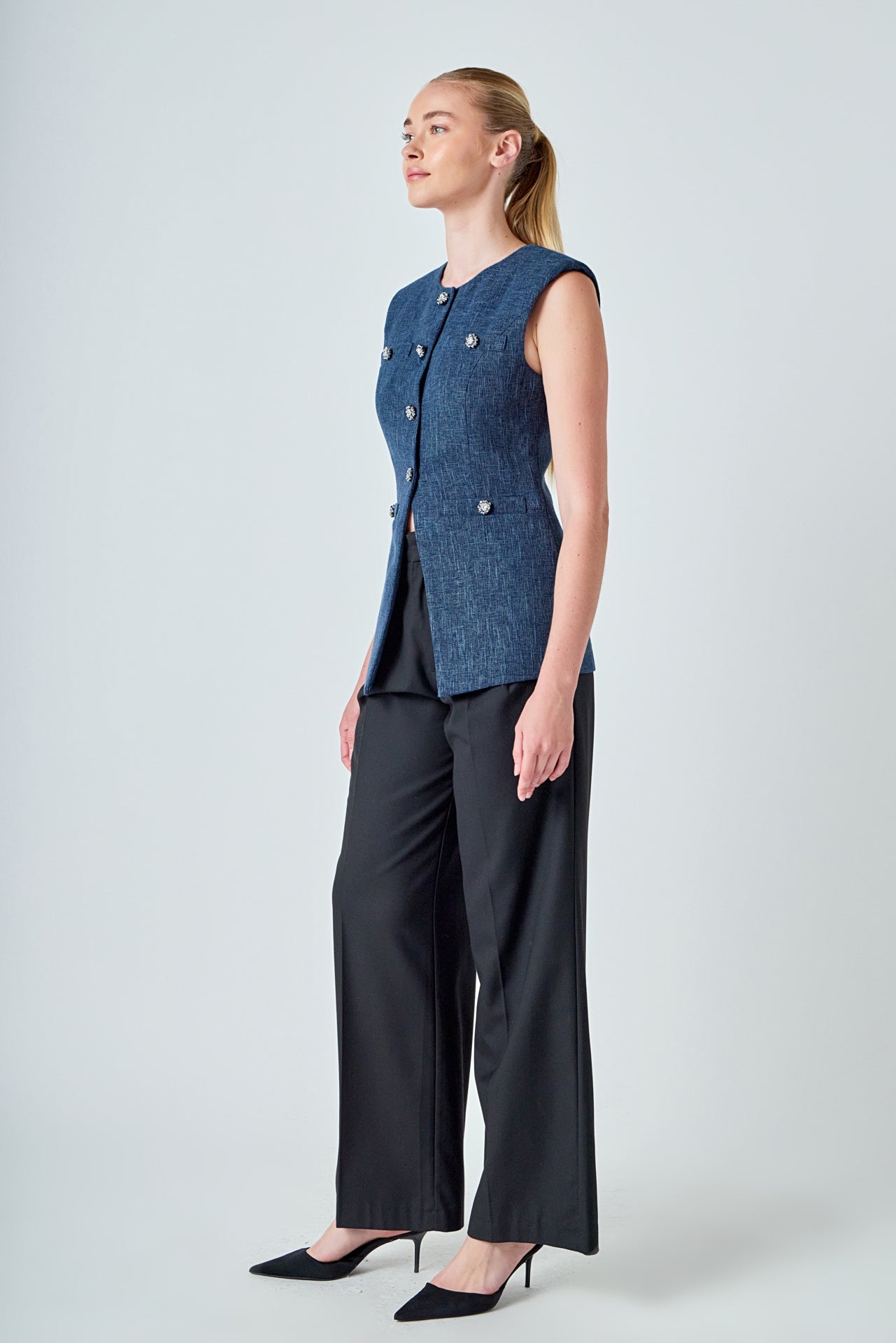 ENDLESS ROSE - Textured Fabric Long Vest - TOPS available at Objectrare