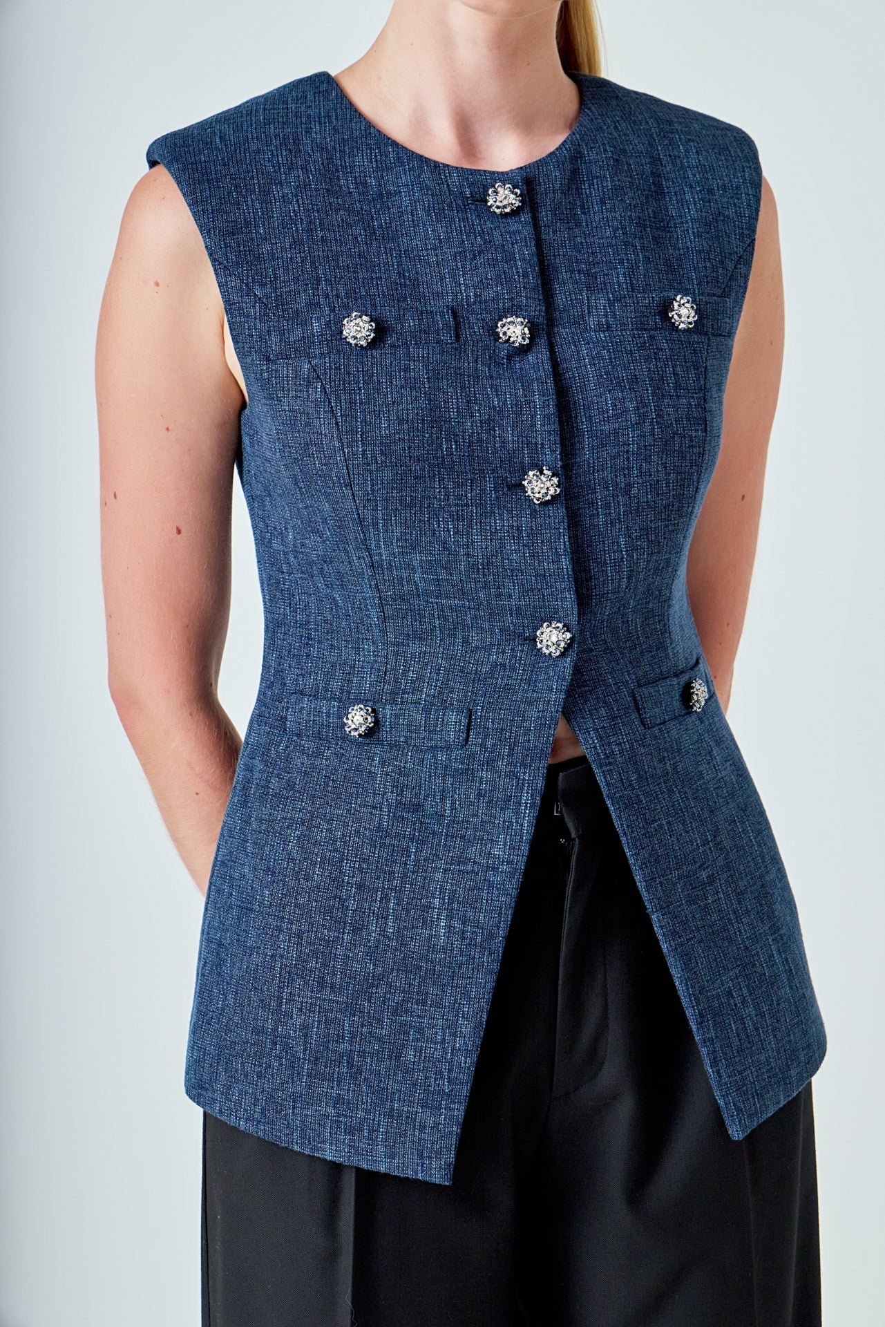 ENDLESS ROSE - Textured Fabric Long Vest - TOPS available at Objectrare