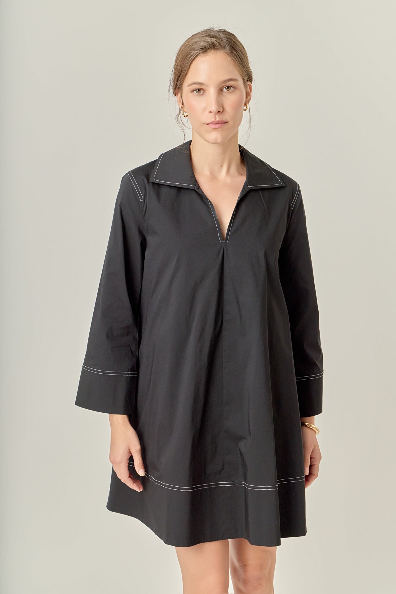 ENGLISH FACTORY - Contrast Stitch Detailed Mini Dress - DRESSES available at Objectrare