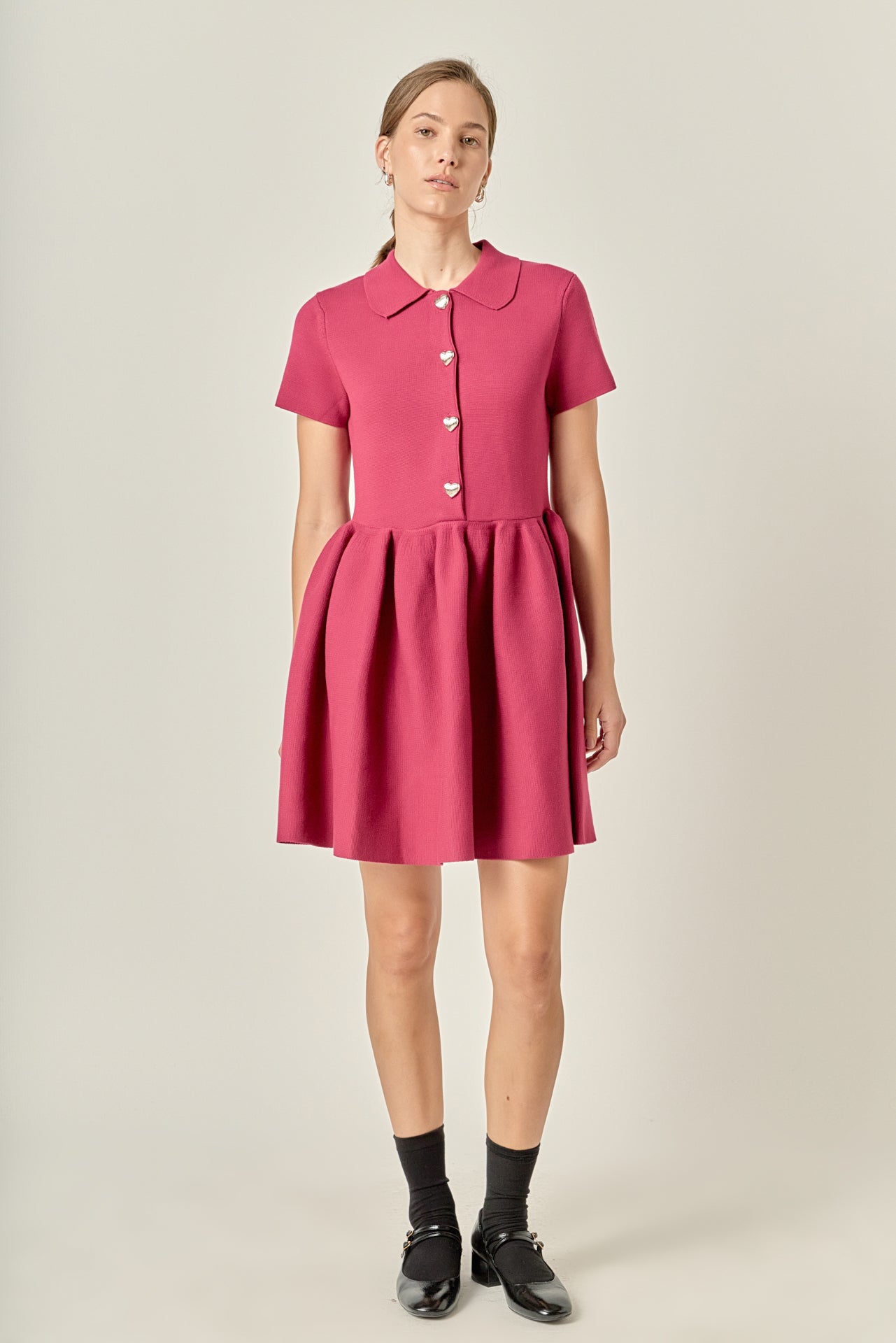Heart Button Knit Mini Dress