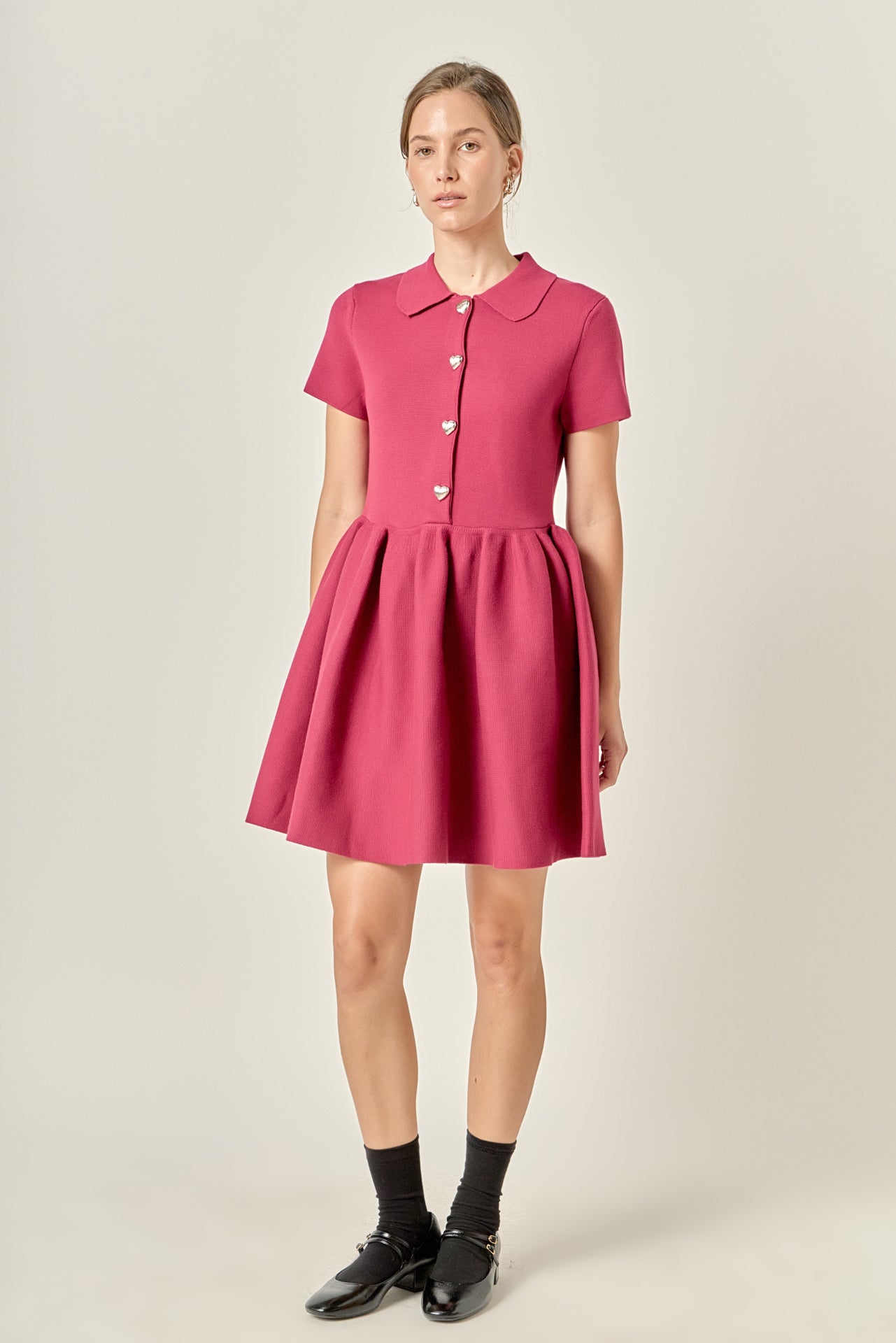 Heart Button Knit Mini Dress