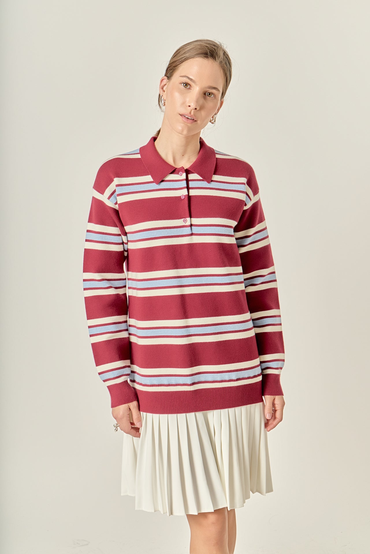 Stripe Polo Mixed Media Mini Dress