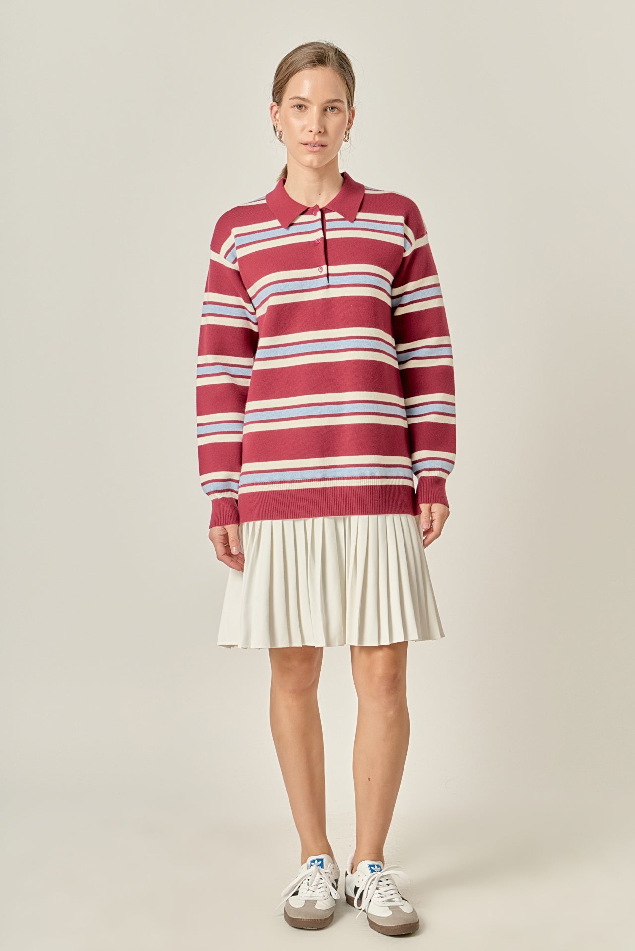 Stripe Polo Mixed Media Mini Dress