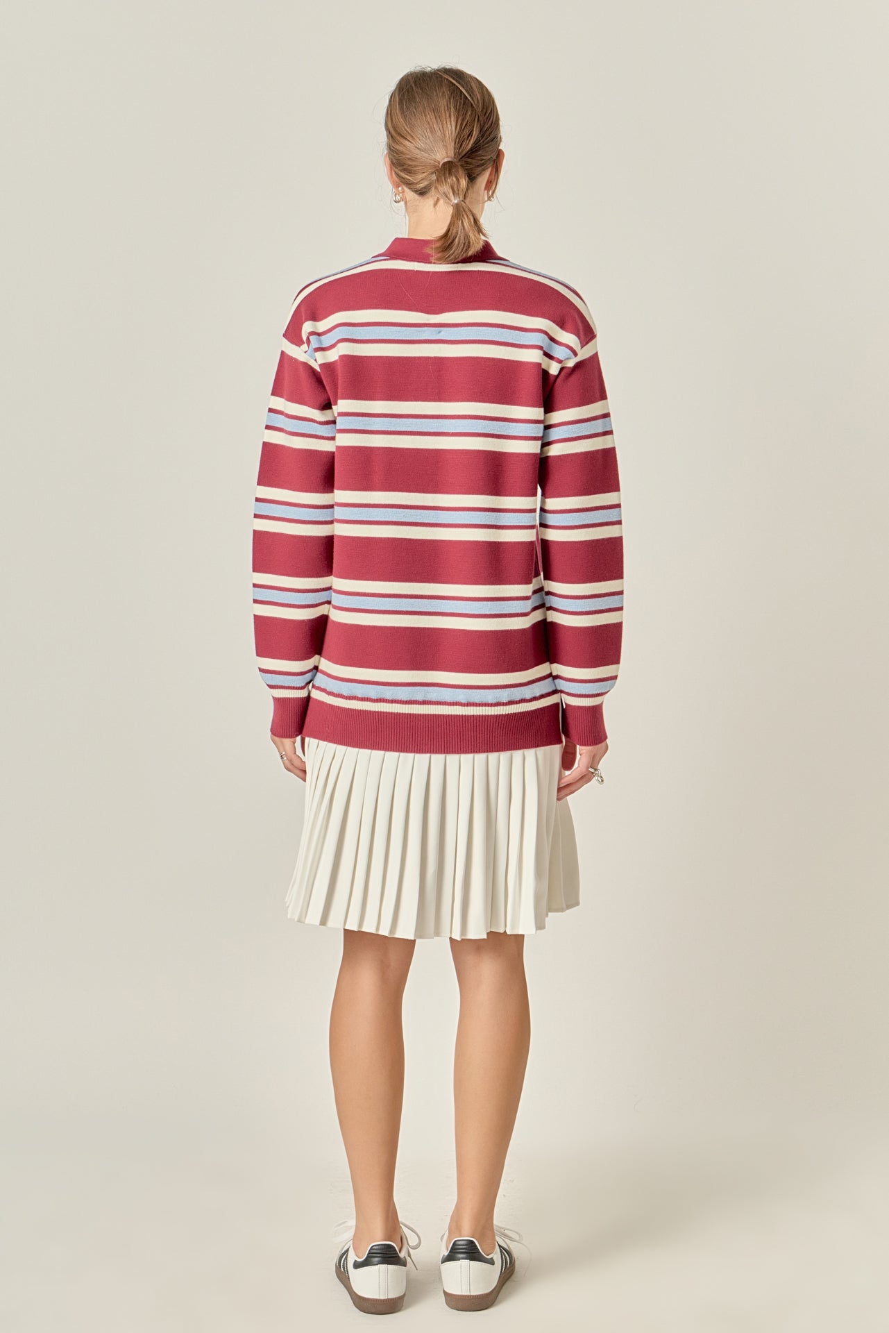 Stripe Polo Mixed Media Mini Dress