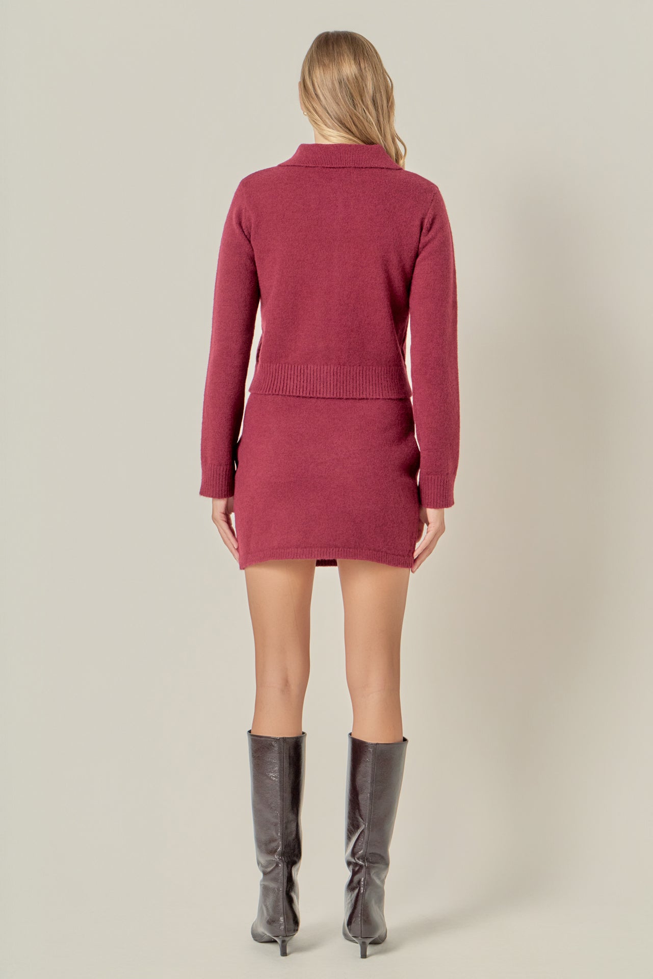 Knit Down Collared Argyle Cardigan
