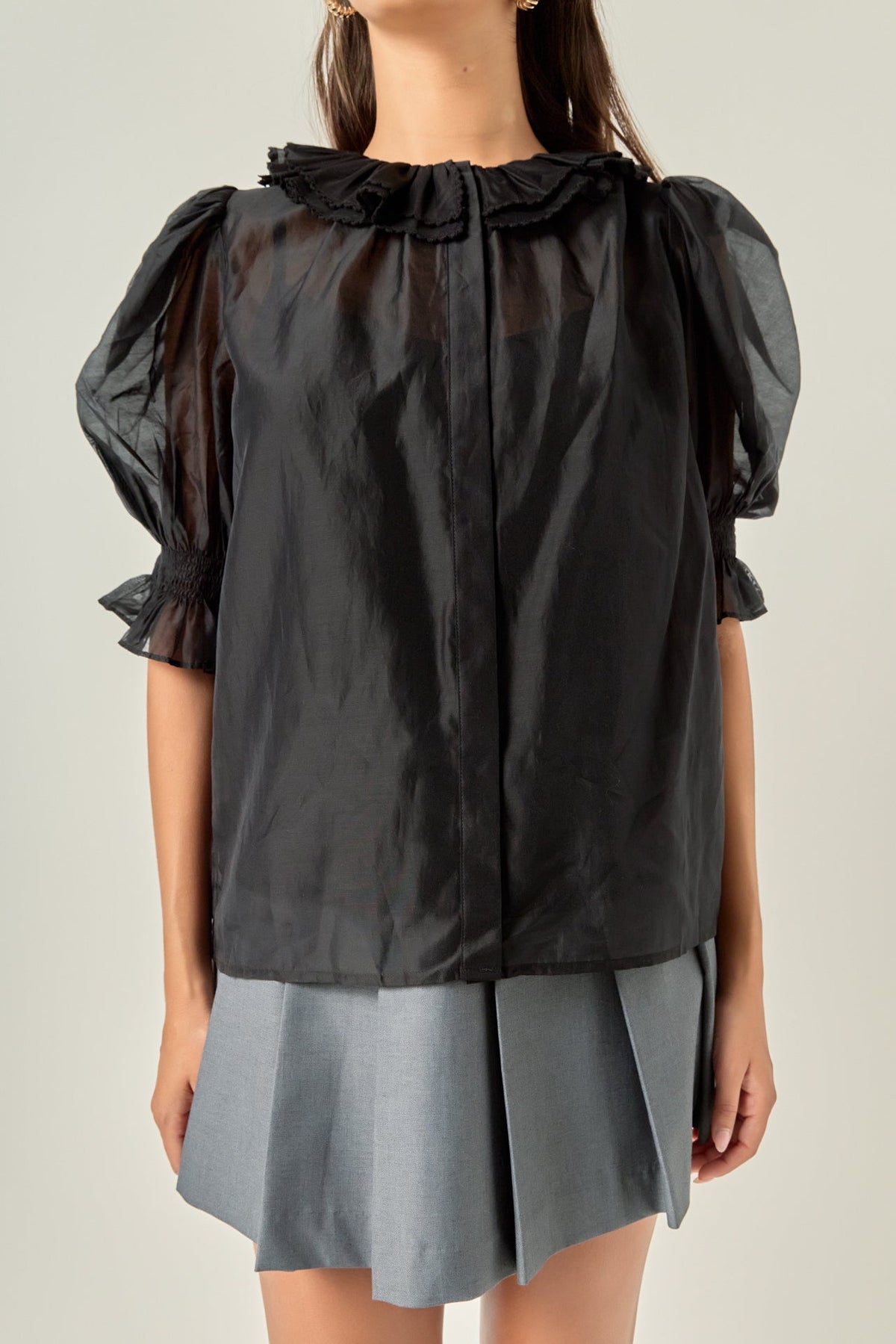 ENGLISH FACTORY - Ruffled Short Sleeves Blouse - SHIRTS & BLOUSES available at Objectrare