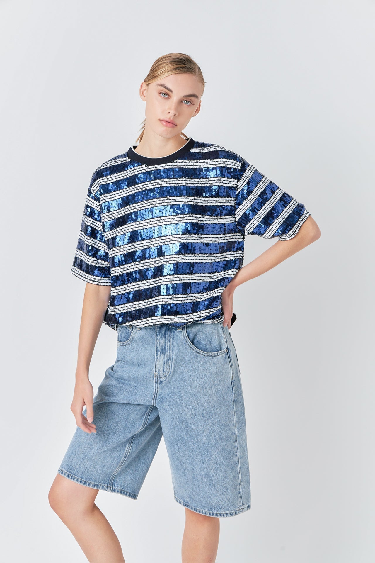 GREY LAB - Sequin Stripe Top - TOPS available at Objectrare