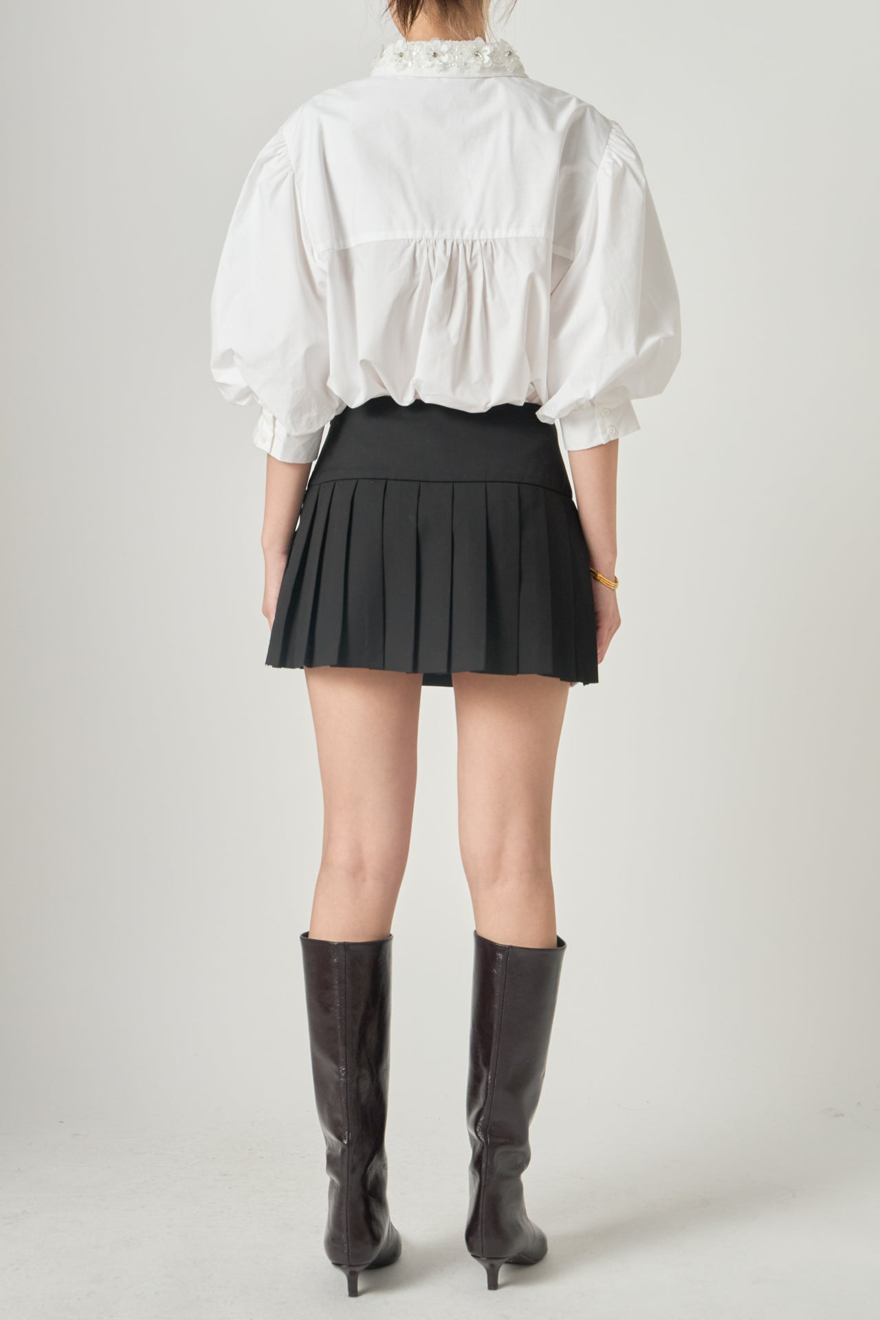 Shirt With Peral And Rhinestone Flower Trim