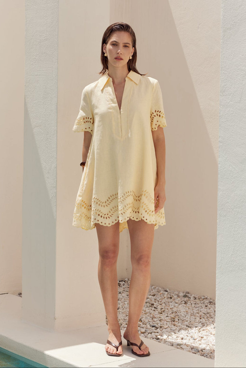 ENGLISH FACTORY - Eyelet Trim Linen Mini Dress - DRESSES available at Objectrare