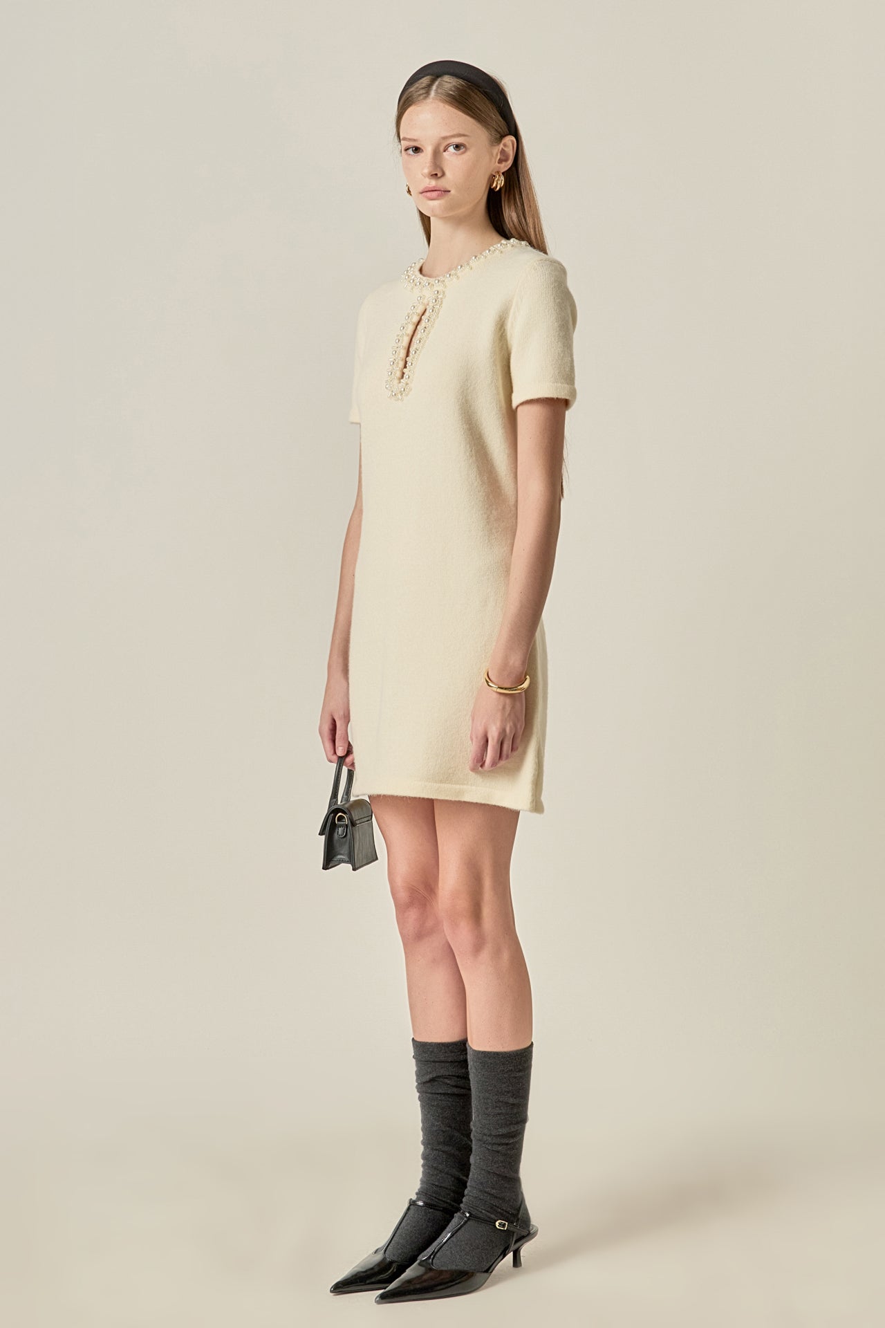 The Pearl Embellished Knit Mini Dress