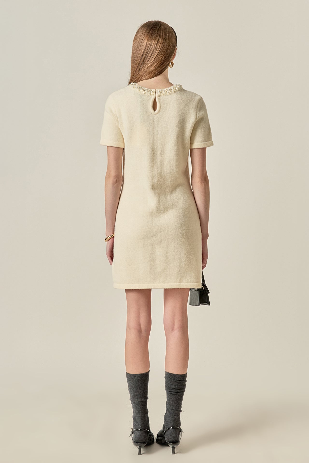 The Pearl Embellished Knit Mini Dress
