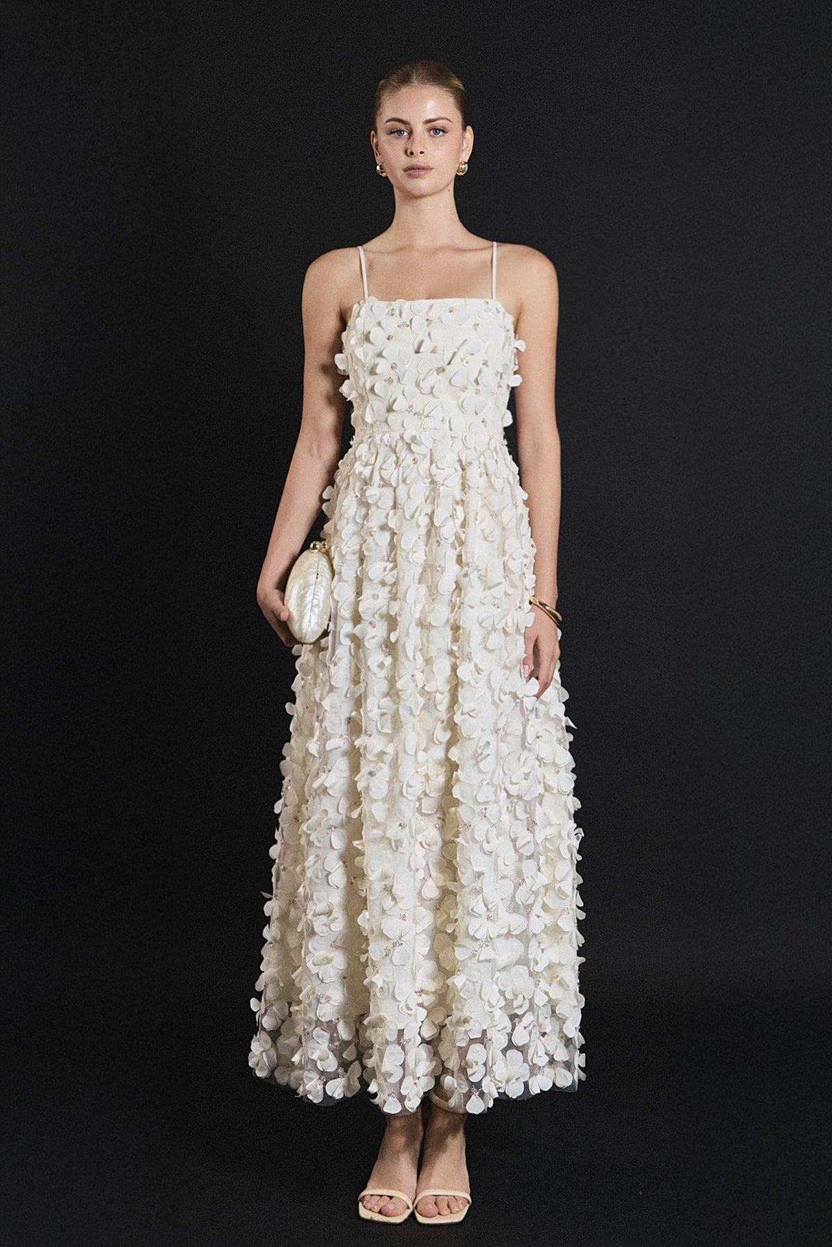 3D Floral Sleeveless Midi Dress