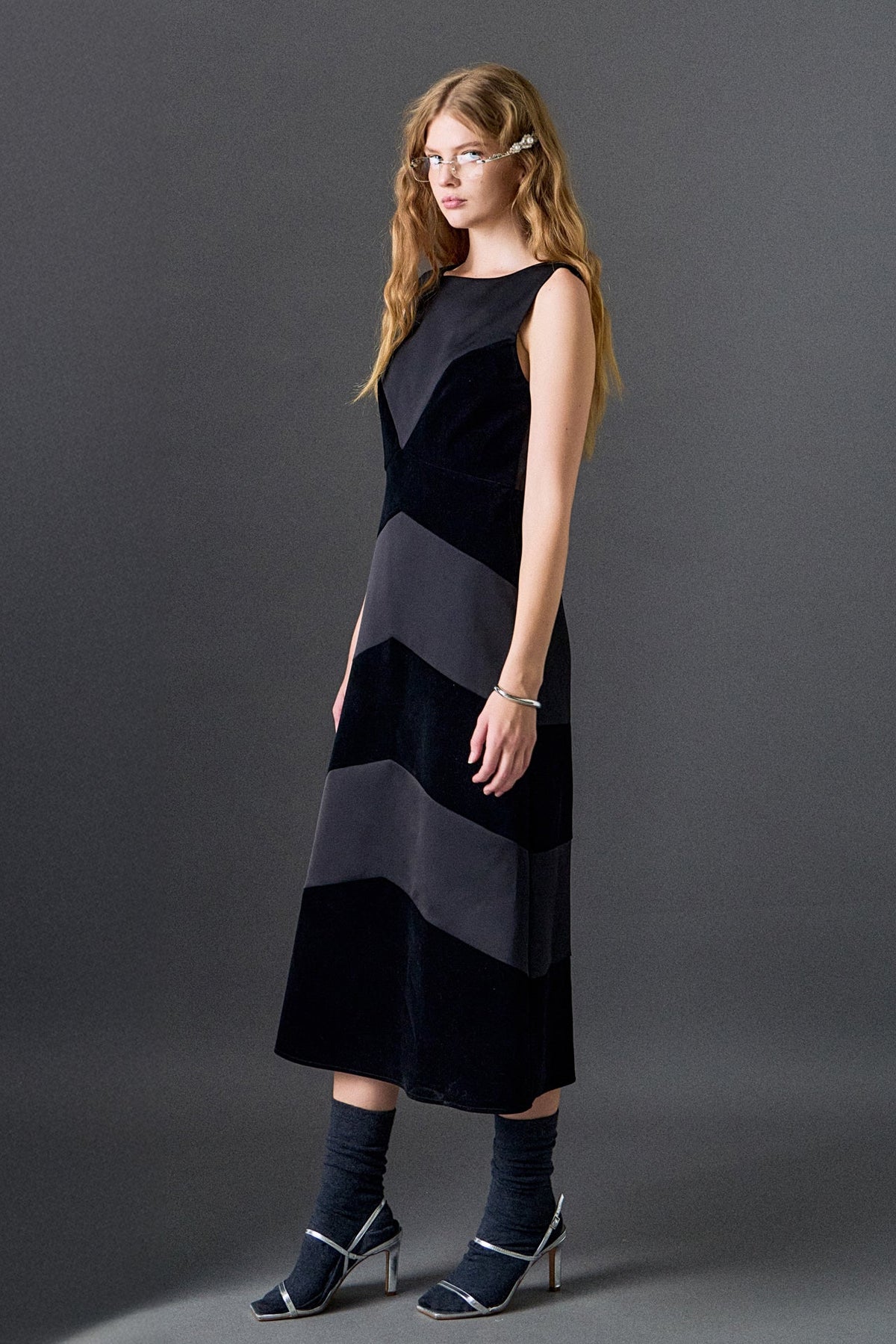 ENGLISH FACTORY - Velvet Satin Combo Midi Dress - DRESSES available at Objectrare