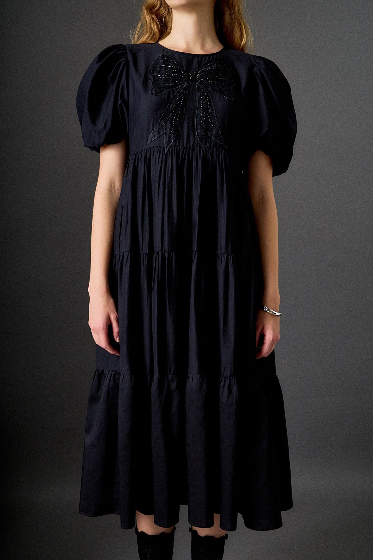 ENGLISH FACTORY - Bow Puff Sleeve Midi Dress - DRESSES available at Objectrare