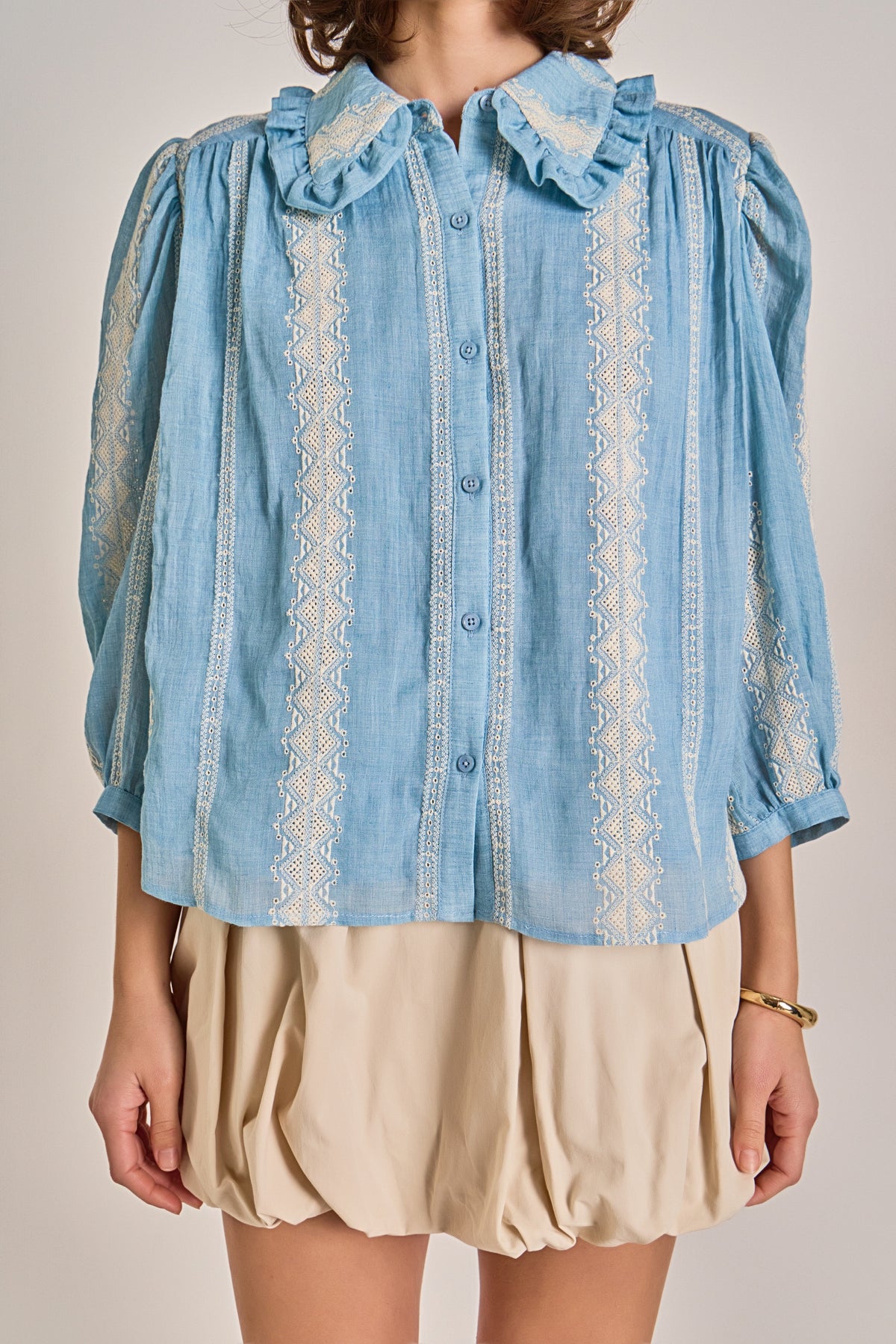 ENGLISH FACTORY - Embroidered Ruffle Collar Blouse - SHIRTS & BLOUSES available at Objectrare