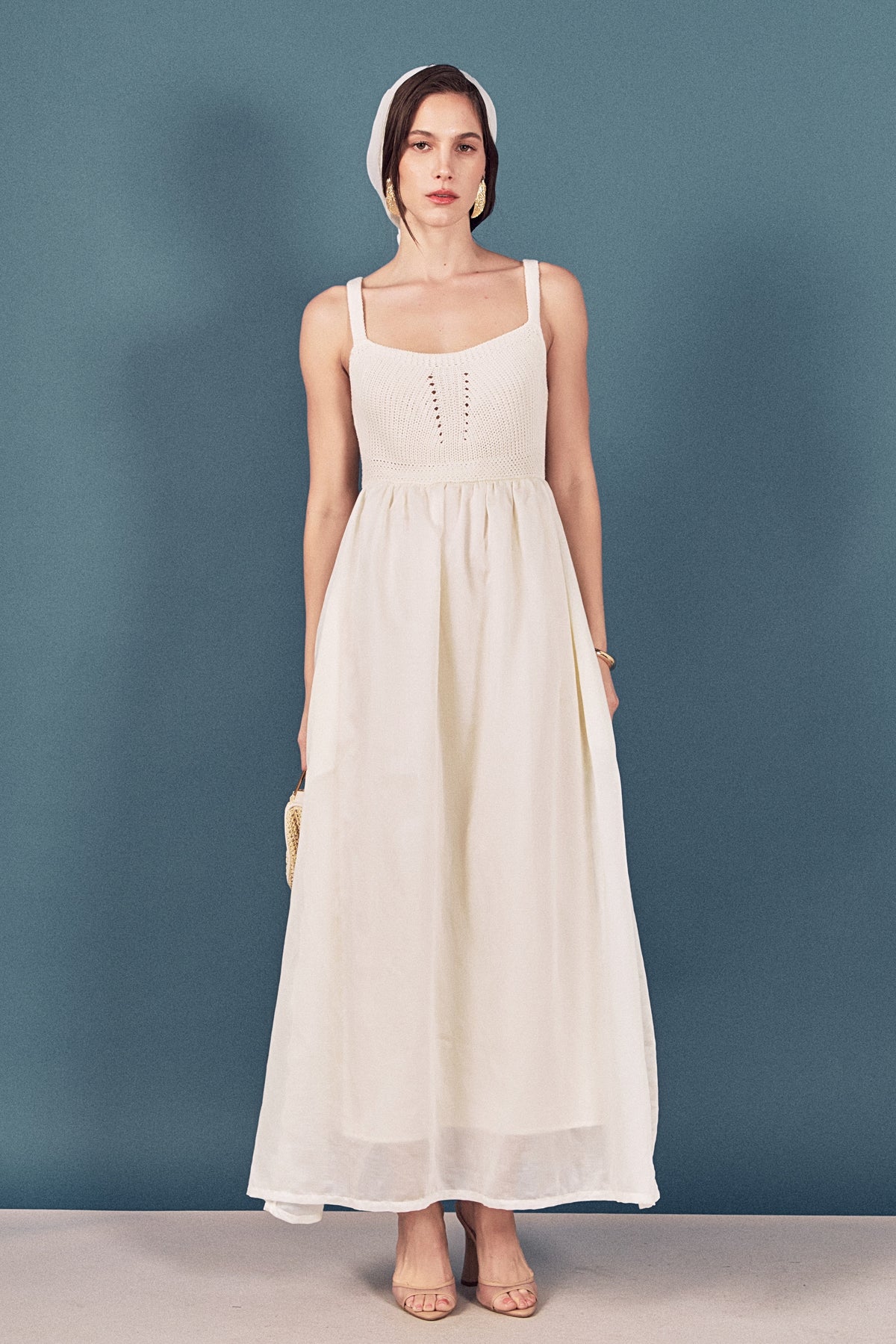 Mixed Media Sleeveless Midi Dress