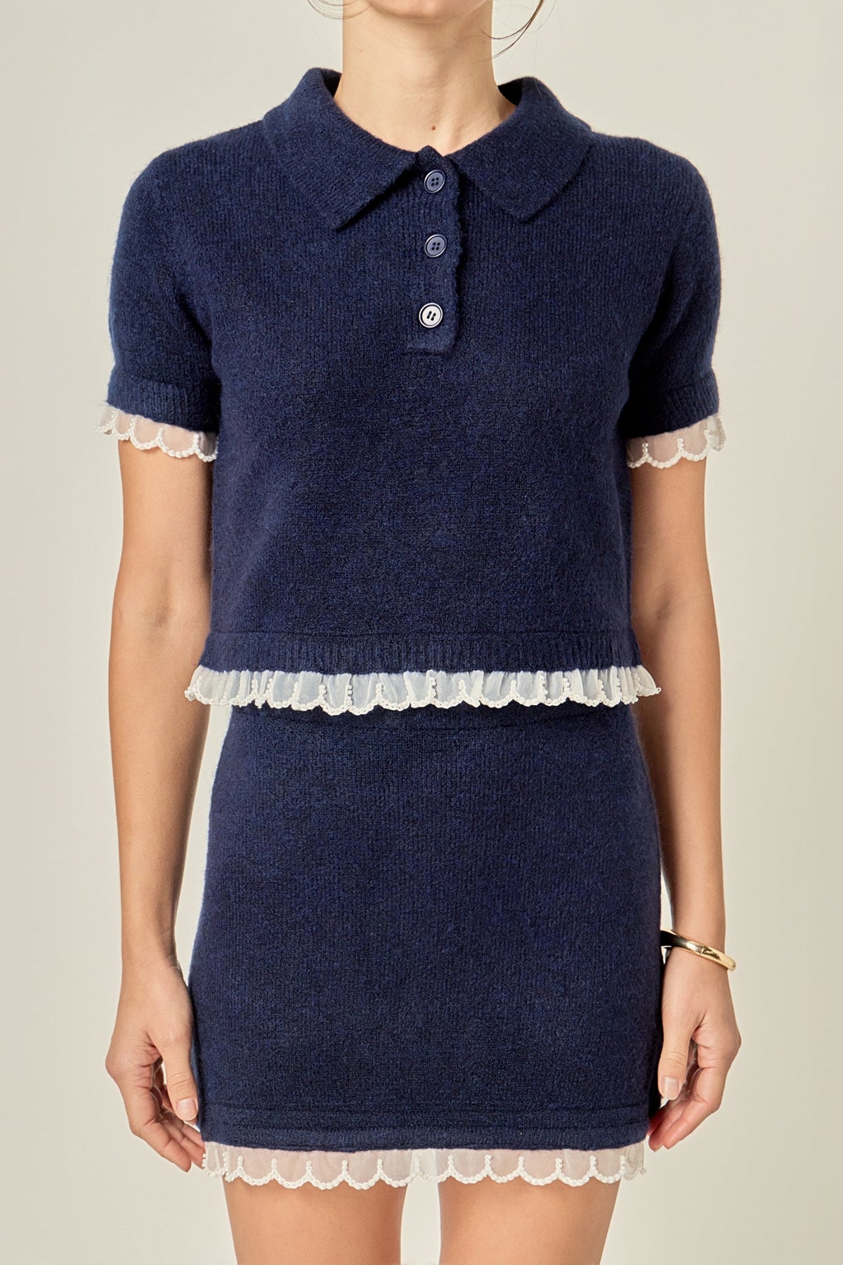 ENGLISH FACTORY - Scallop Detailed Knit Top - TOPS available at Objectrare