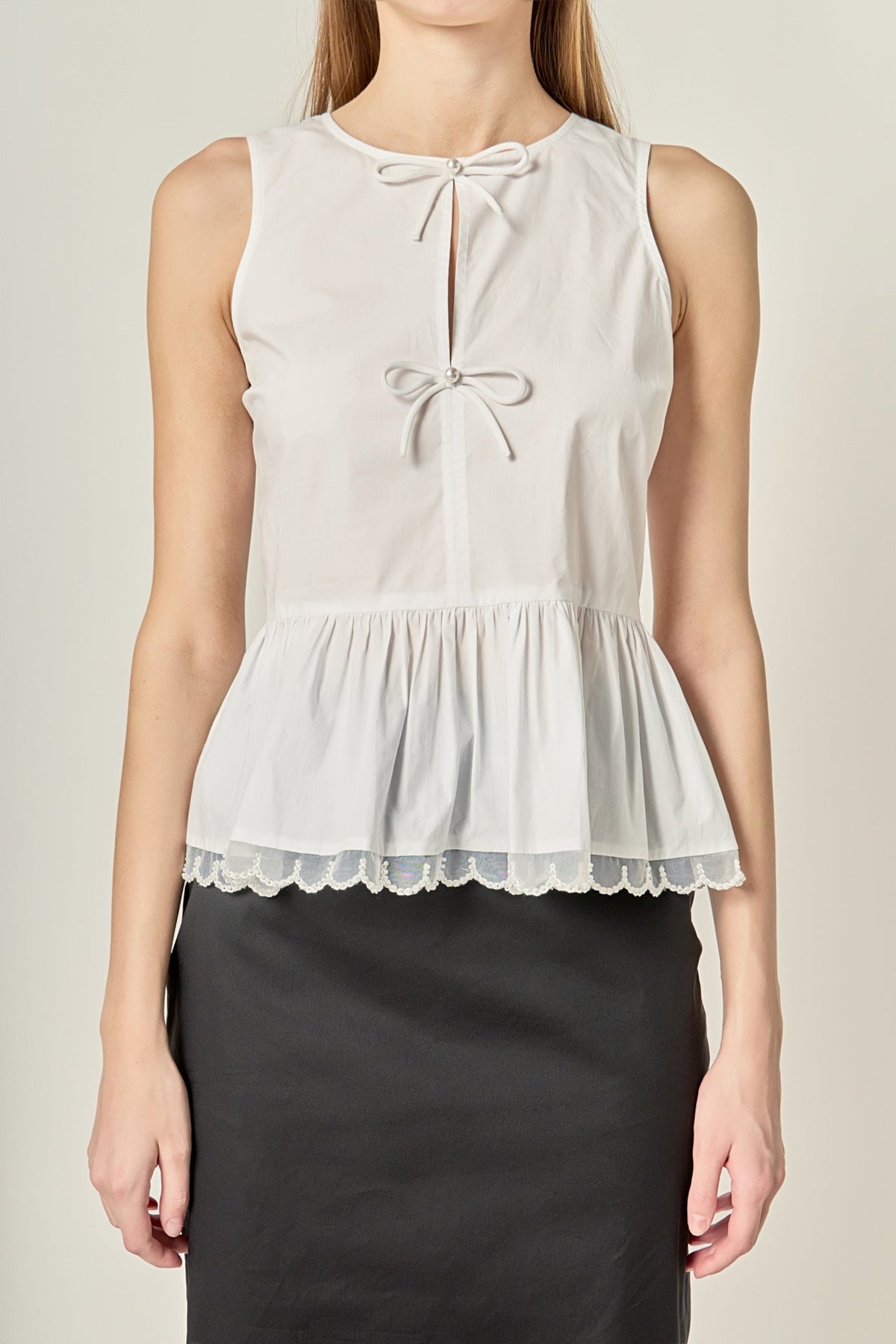Pearl Bow Scallop Halter Top