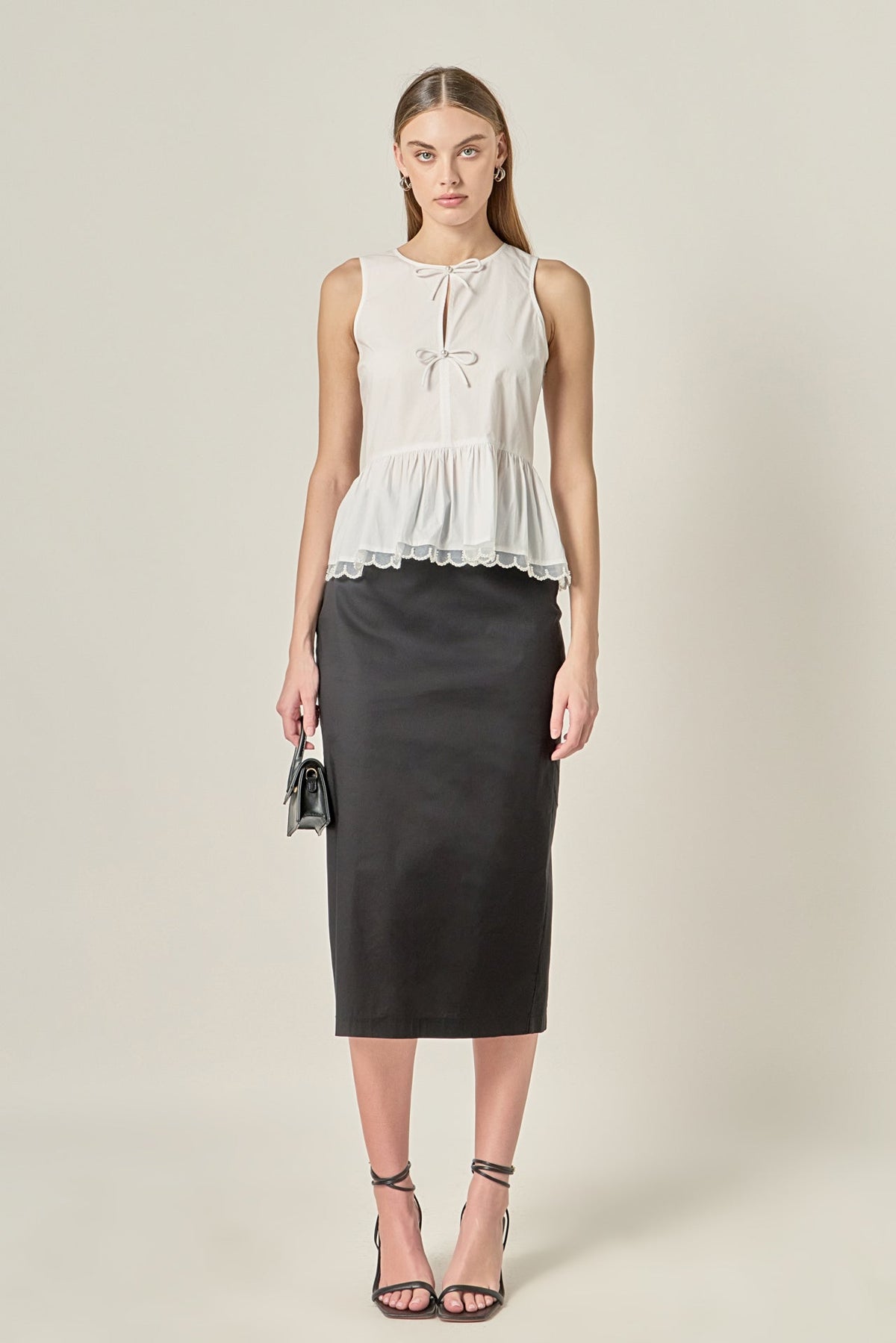 Pearl Bow Scallop Halter Top