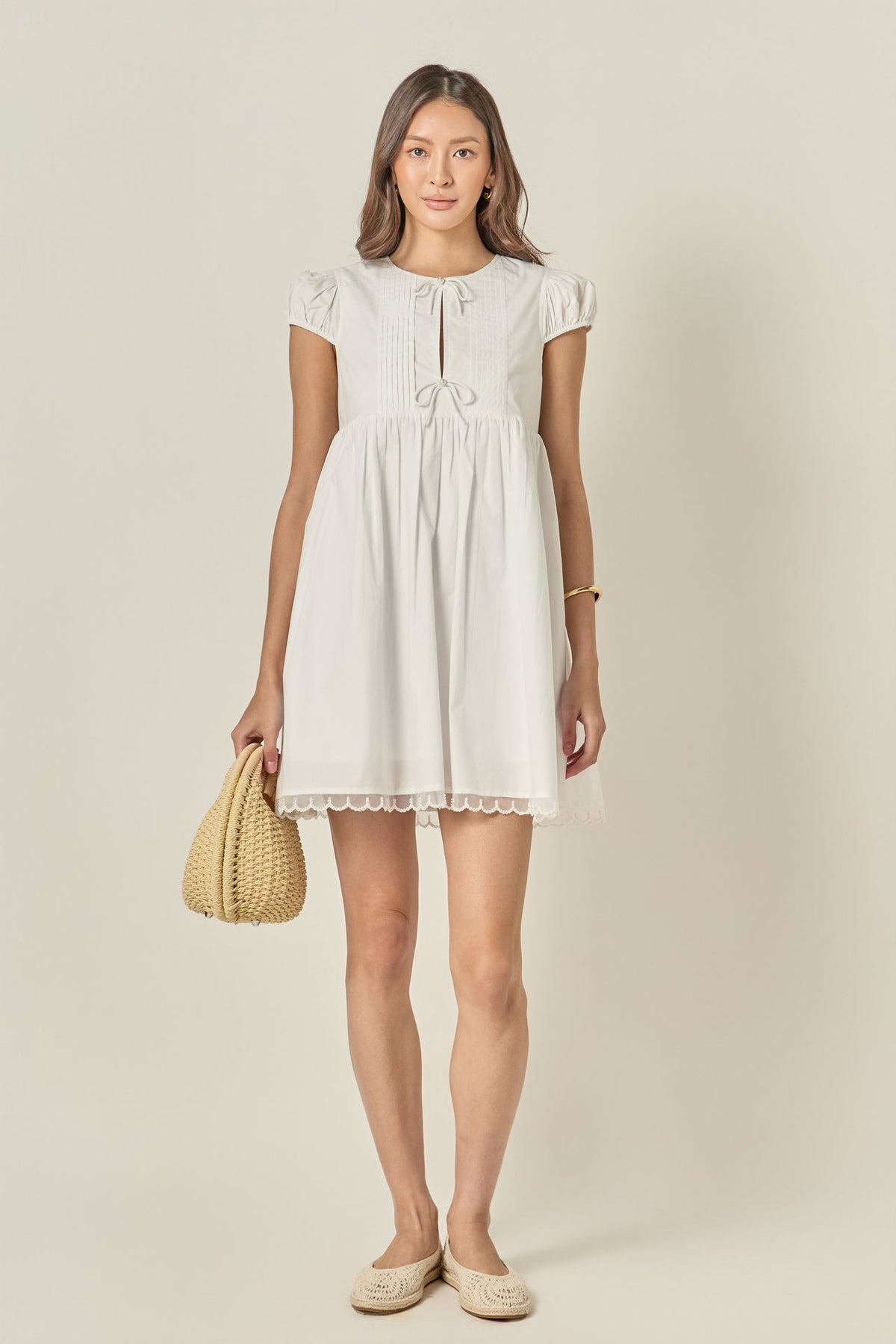 ENGLISH FACTORY - Scallop Trim Babydoll Mini Dress - DRESSES available at Objectrare