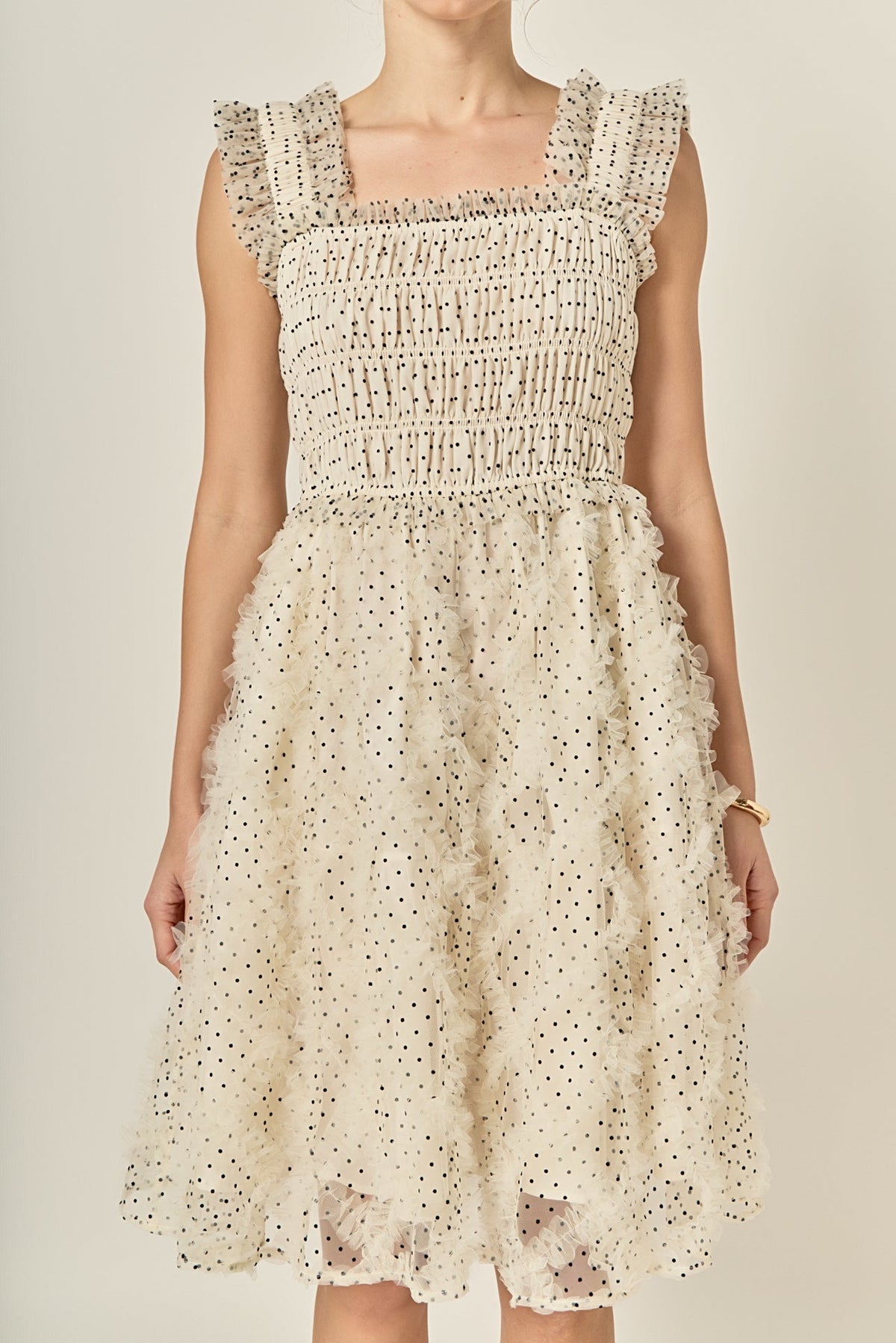 Polka Dot Organza Smocked Midi Dress