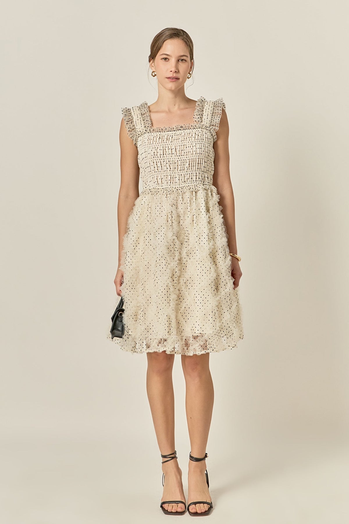 Polka Dot Organza Smocked Midi Dress