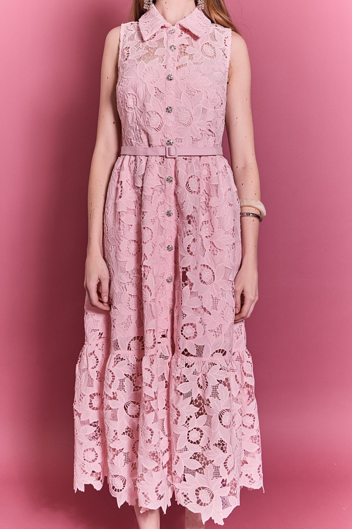 ENGLISH FACTORY - Lace Button-Front Sleeveless Midi Dress - DRESSES available at Objectrare