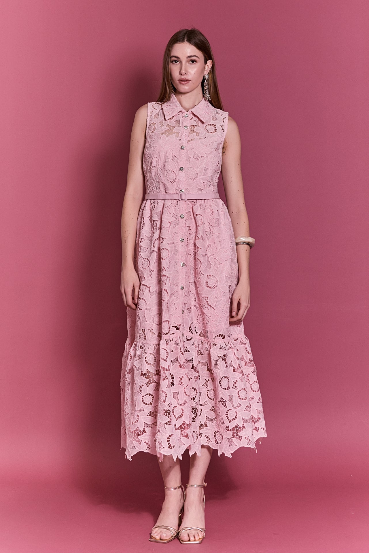 English Factory Women's Sleeveless Lace Button Front Midi Dress