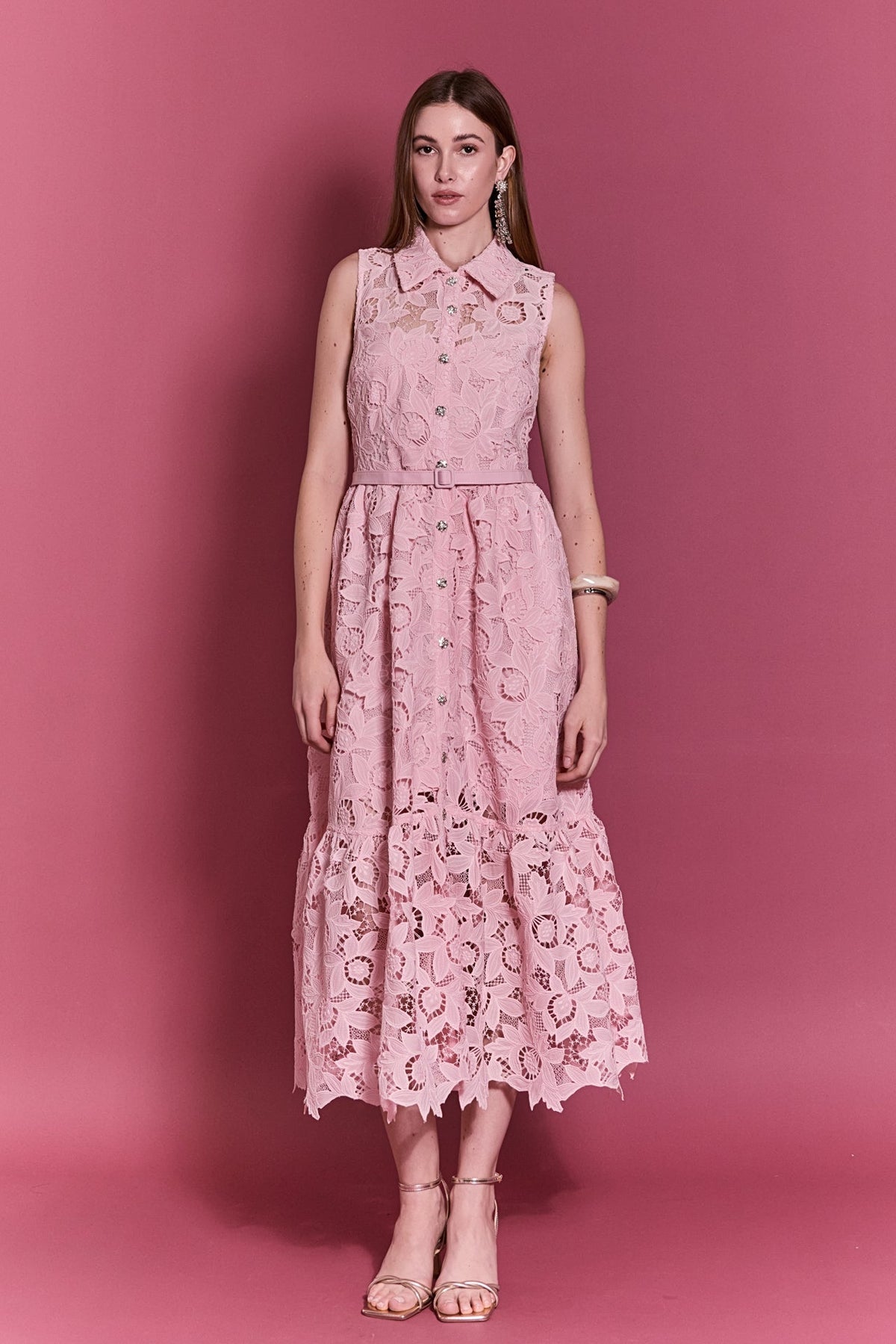 ENGLISH FACTORY - Lace Button-Front Sleeveless Midi Dress - DRESSES available at Objectrare