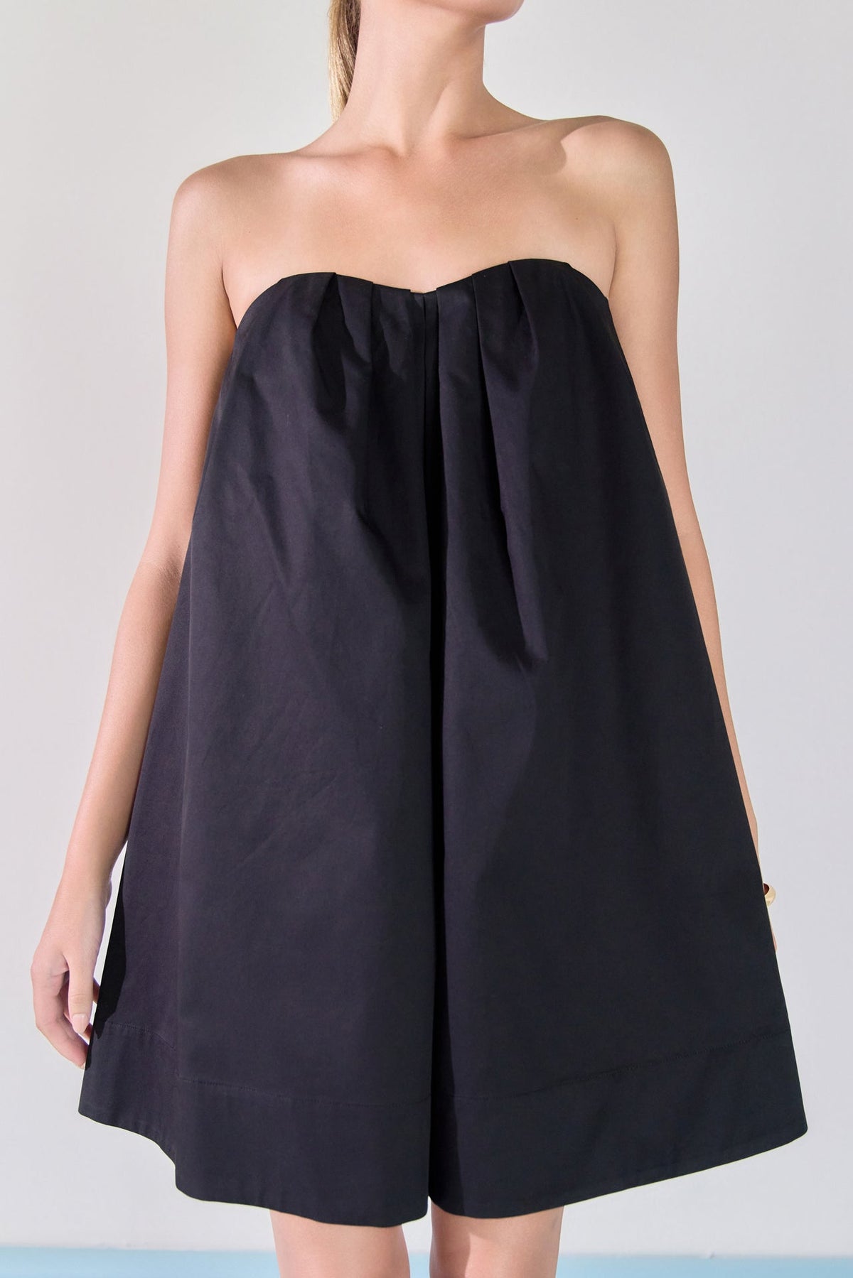 Strapless Pintuck Detail Mini Dress