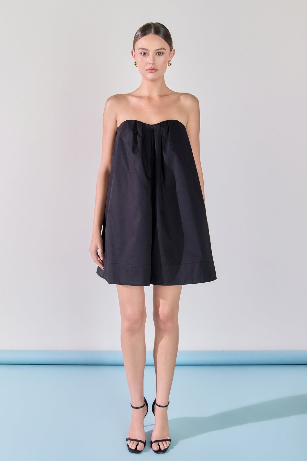 Strapless Pintuck Detail Mini Dress