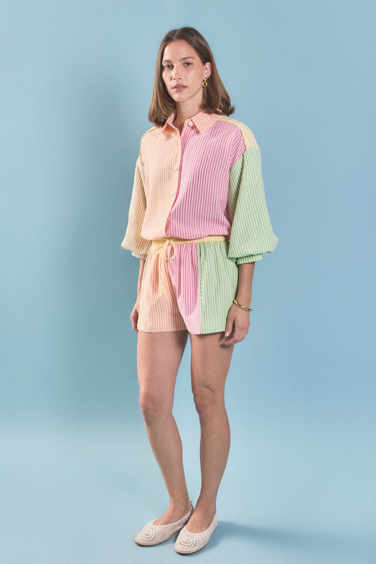 ENGLISH FACTORY - Striped Colorblock Shorts - SHORTS available at Objectrare