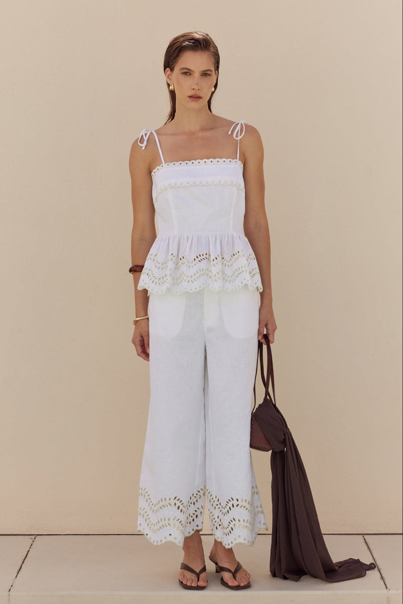 ENGLISH FACTORY - Eyelet Peplum Tie-Shoulder Top - TOPS available at Objectrare