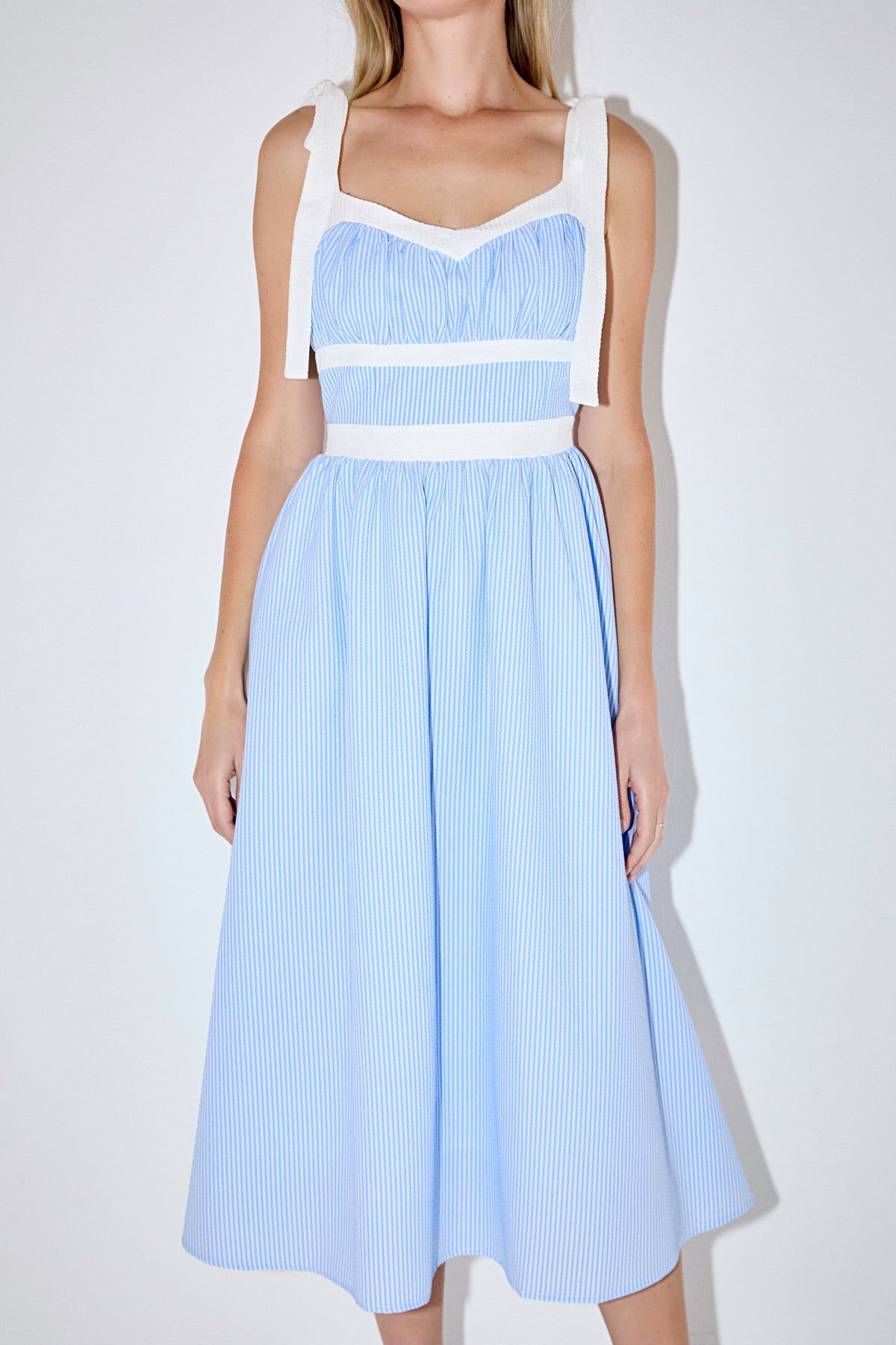 ENGLISH FACTORY - Seersucker Combo Midi Dress - DRESSES available at Objectrare