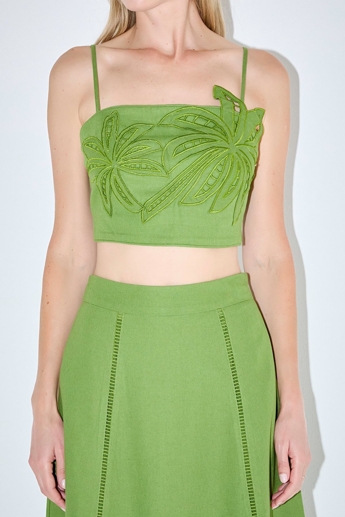 ENGLISH FACTORY - Palm Tree Embroidered Linen Top - TOPS available at Objectrare